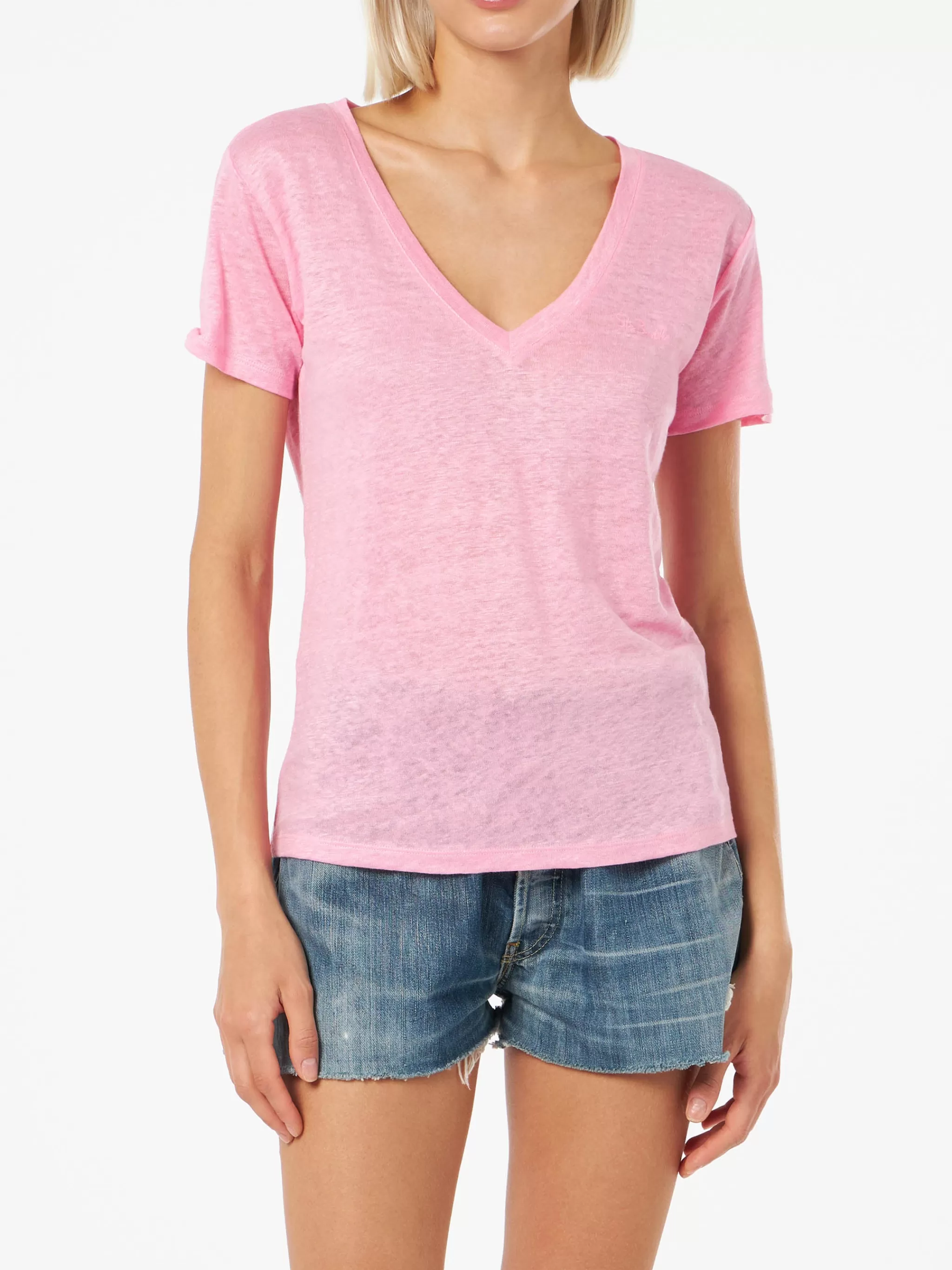 MC2 Saint Barth Linen jersey pink V-neck t-shirt Eloise Best