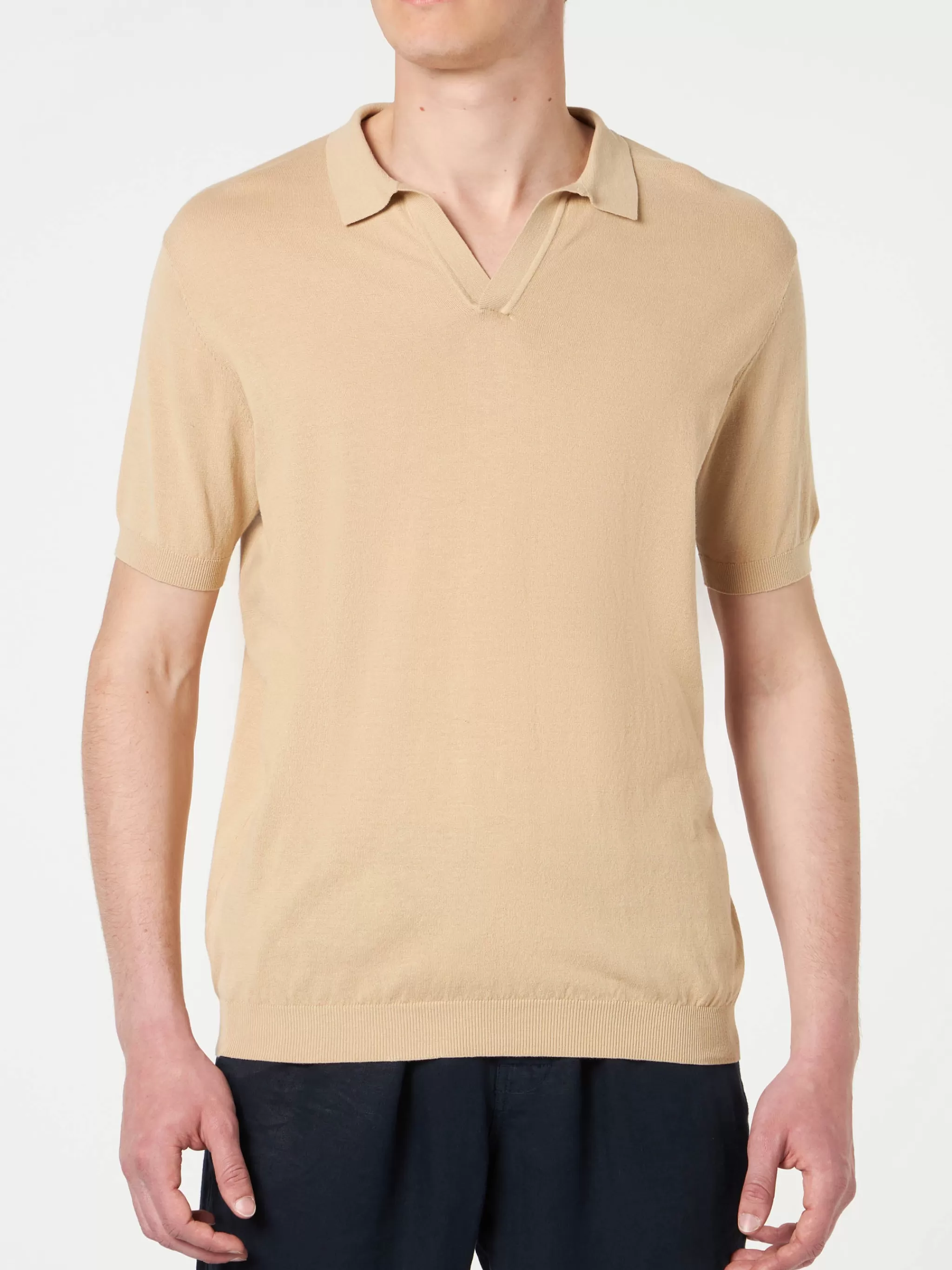 MC2 Saint Barth Man beige knitted polo t-shirt Outlet