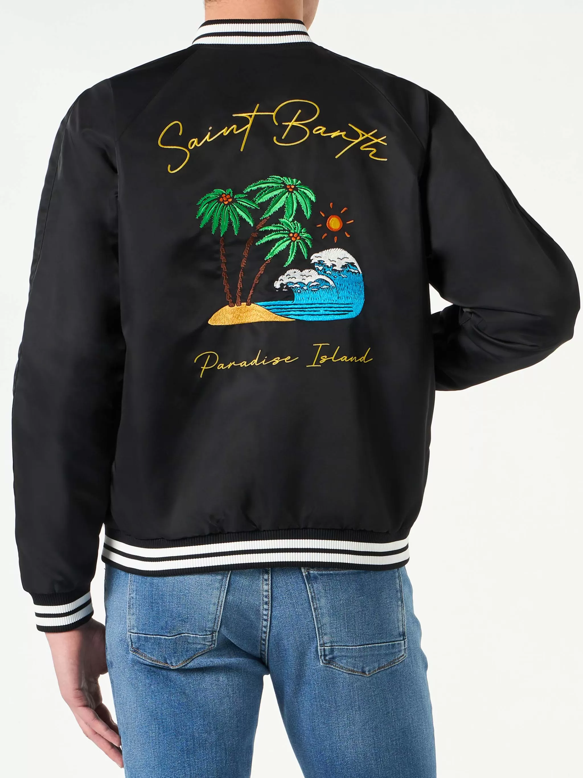 MC2 Saint Barth Man black jacket with Saint Barth island embroidery Fashion