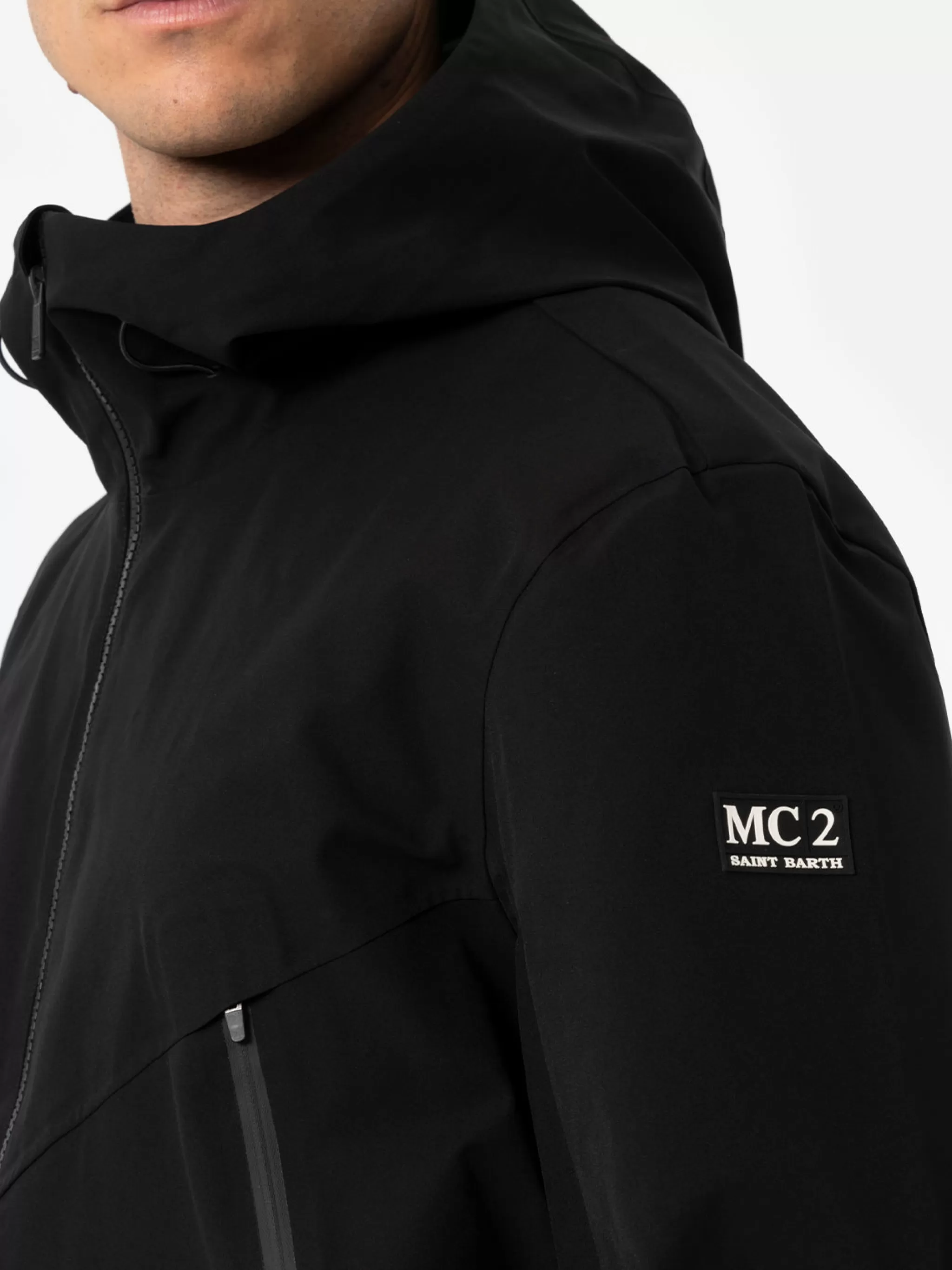 MC2 Saint Barth Man black 3-layers hooded jacket Parson Hot