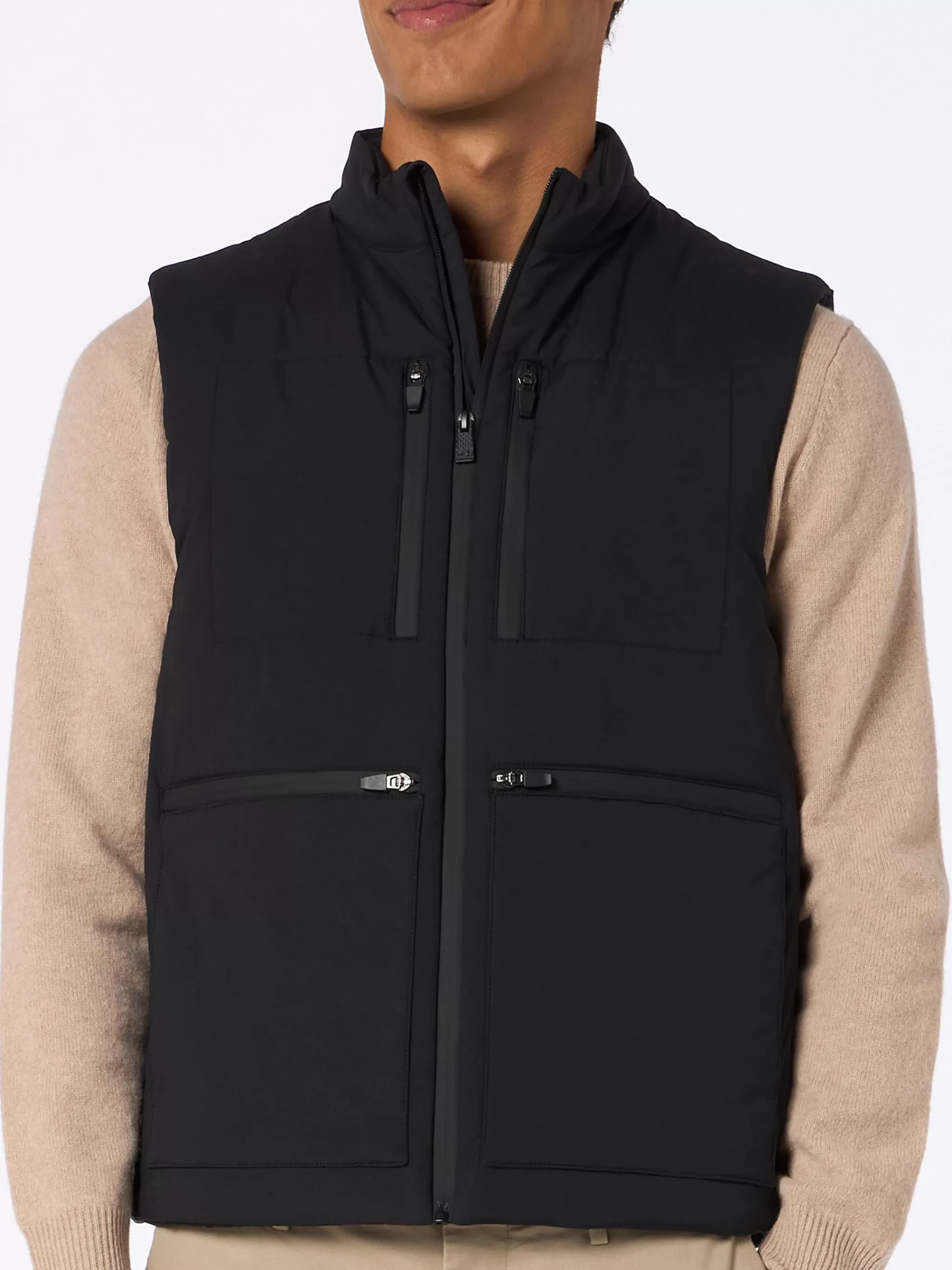 MC2 Saint Barth Man black stretch fabric padded vest Vonn Flash Sale