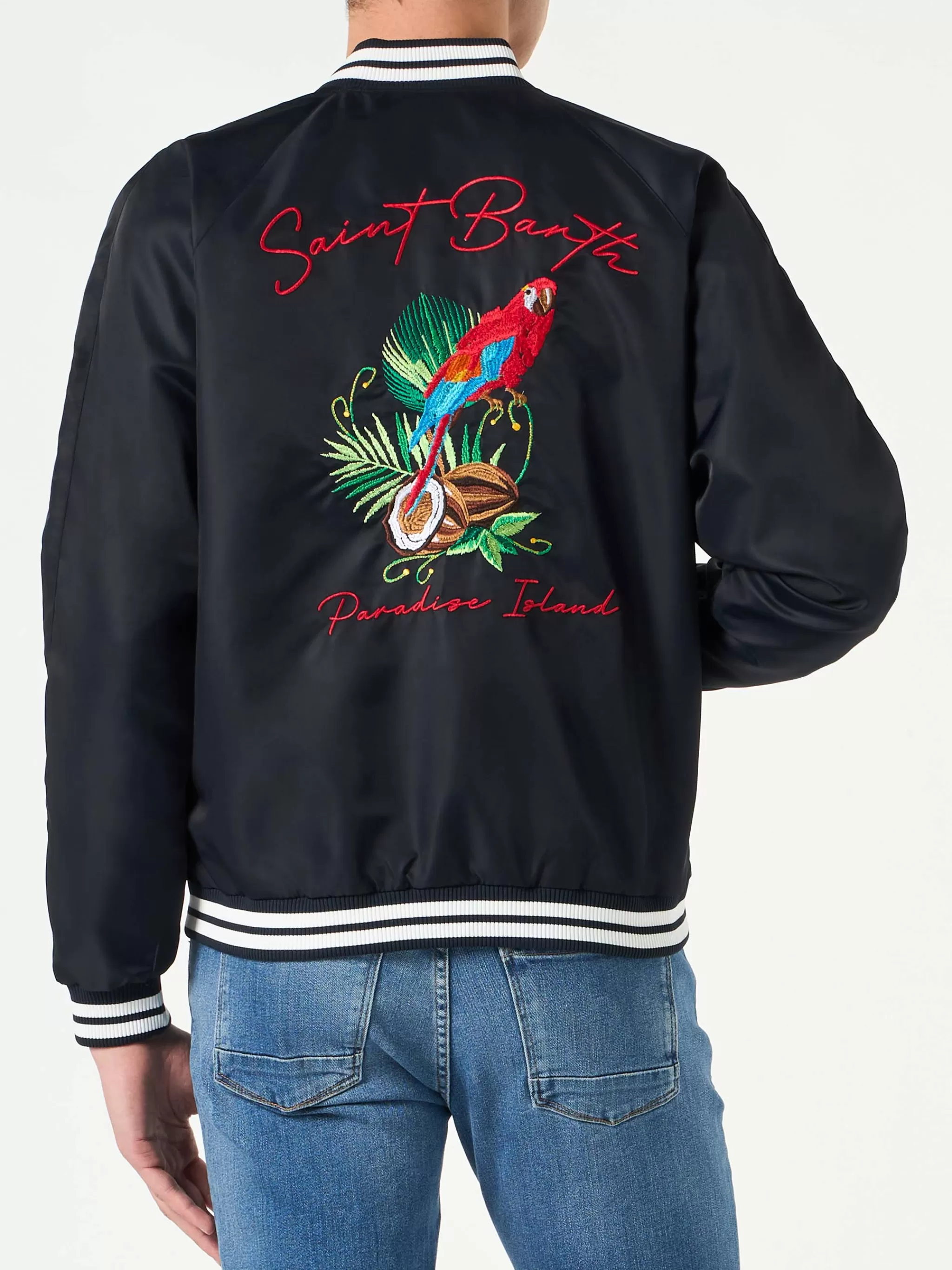 MC2 Saint Barth Man blue navy jacket with parrots embroidery Cheap