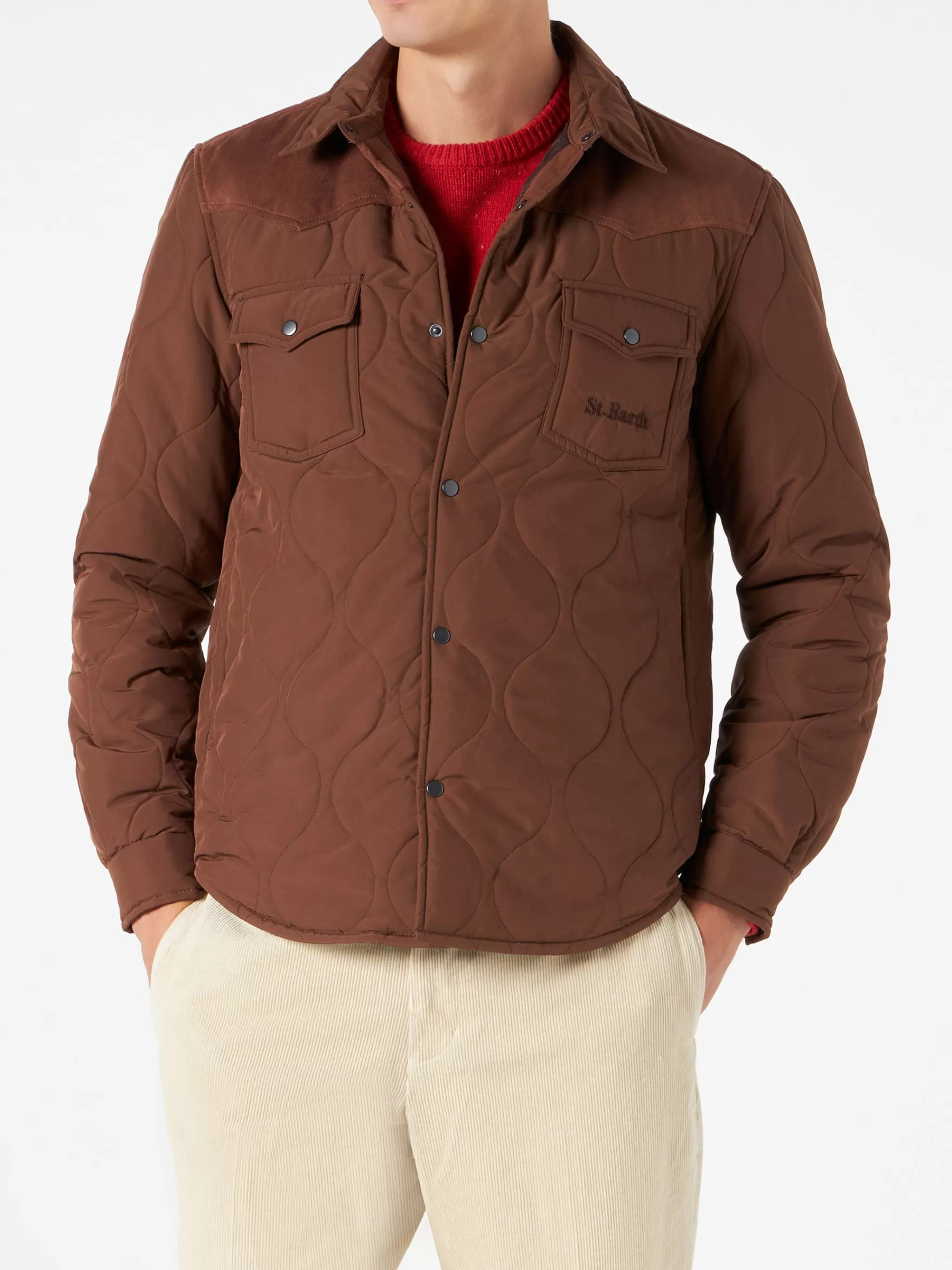 MC2 Saint Barth Man brown padded overshirt with patch pockets Clearance