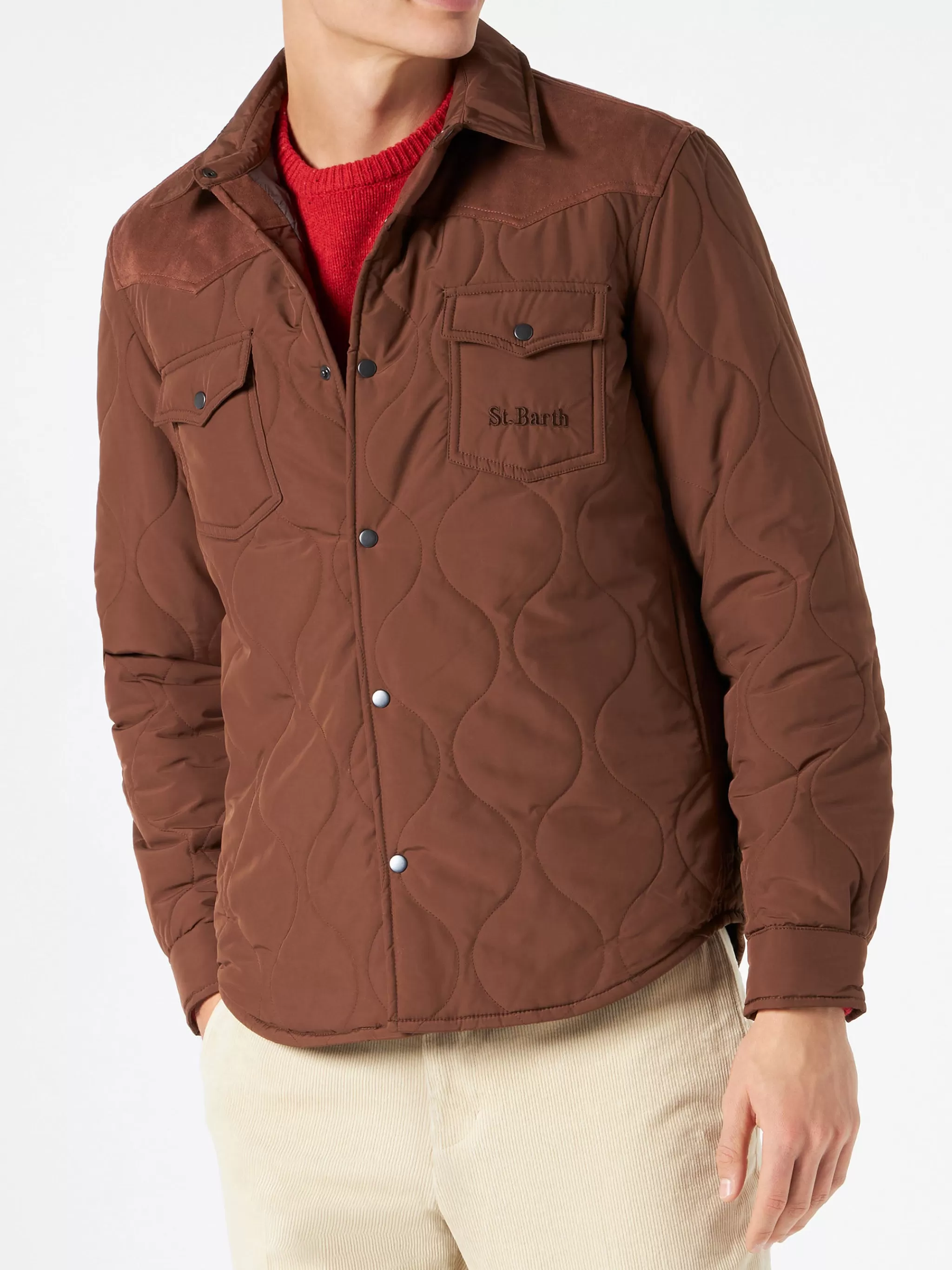 MC2 Saint Barth Man brown padded overshirt with patch pockets Clearance