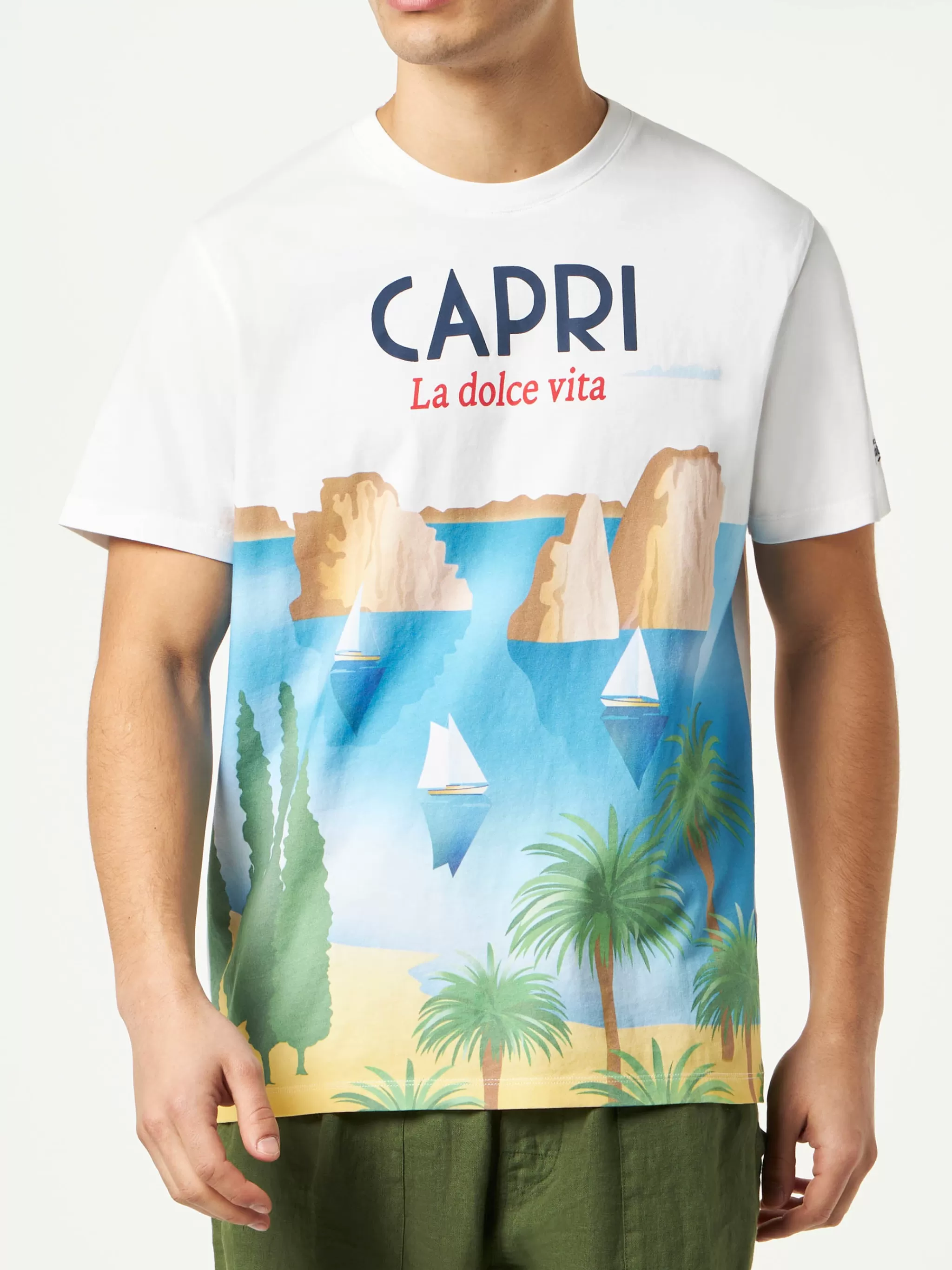 MC2 Saint Barth Man cotton t-shirt with Capri postcard print Store