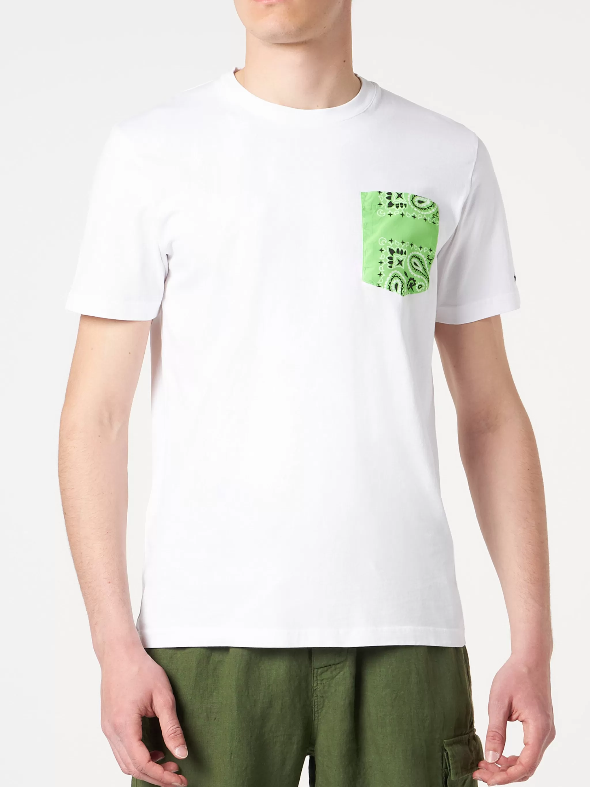 MC2 Saint Barth Man cotton t-shirt with green bandanna pocket Cheap