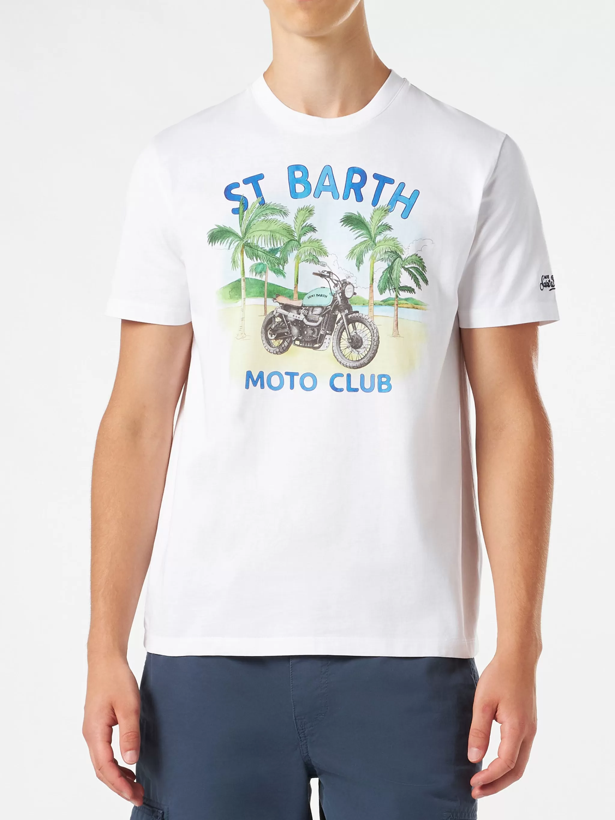 MC2 Saint Barth Man cotton t-shirt with motorcycle print Clearance