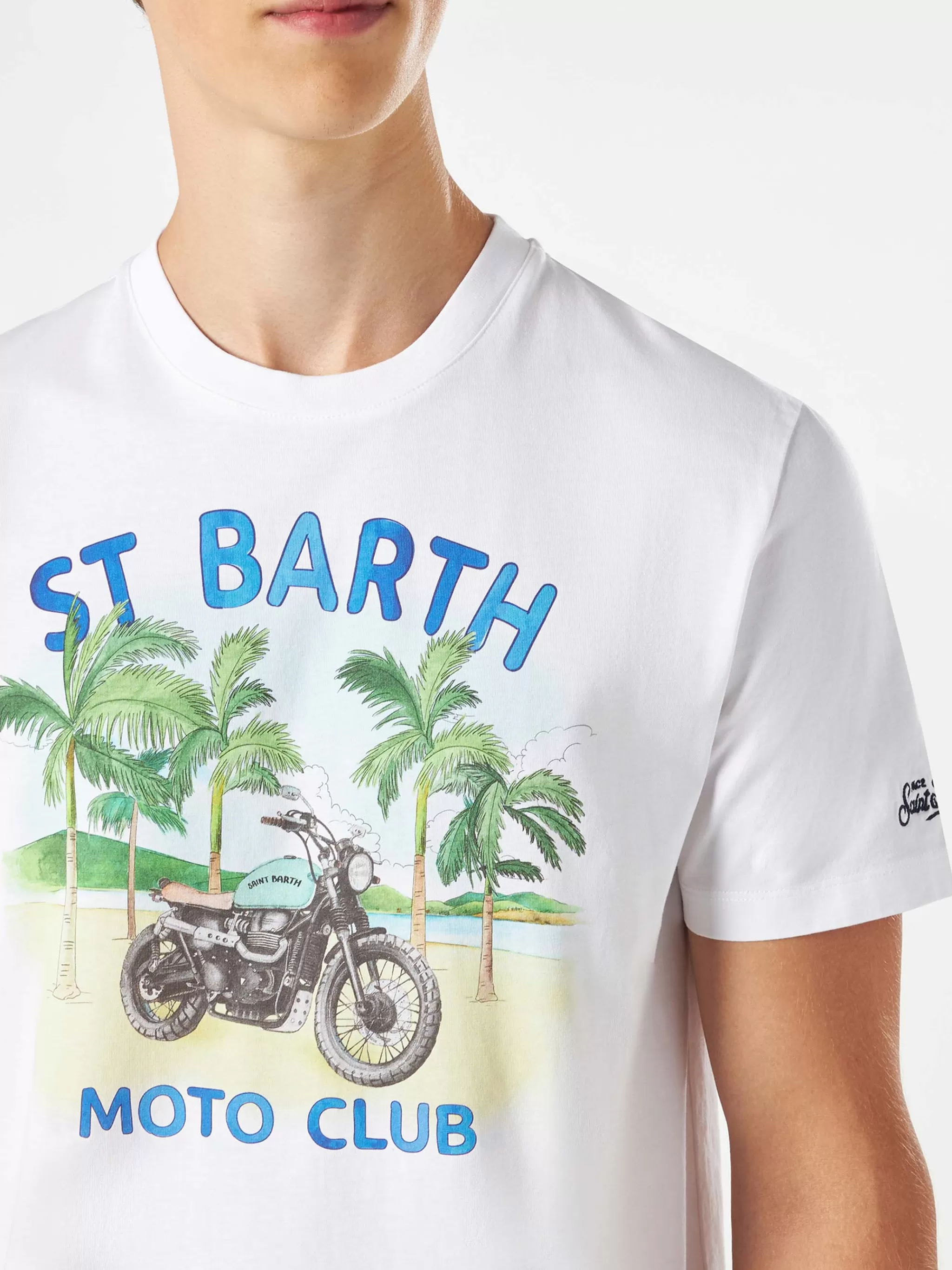 MC2 Saint Barth Man cotton t-shirt with motorcycle print Clearance