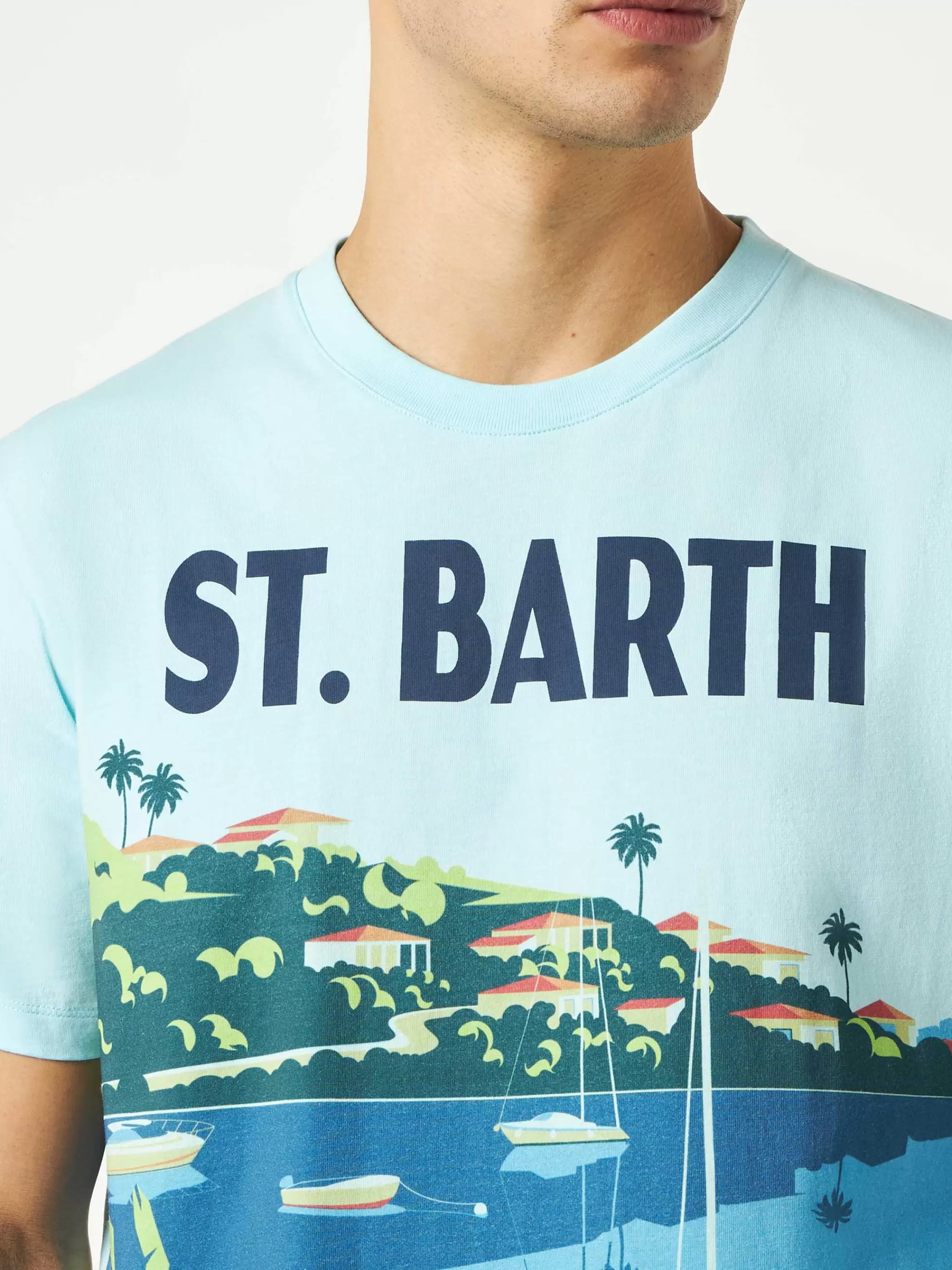 MC2 Saint Barth Man cotton t-shirt with Saint Barth postcard print Clearance