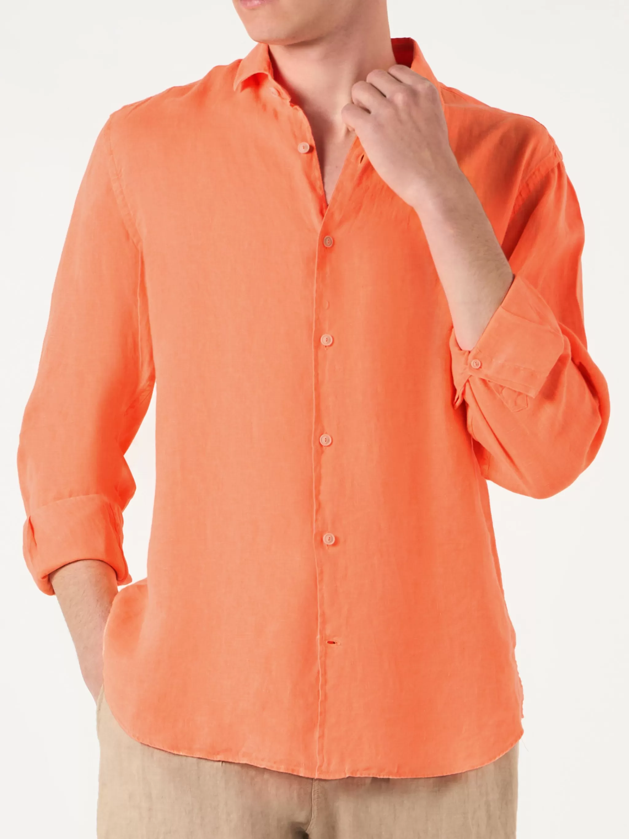 MC2 Saint Barth Man fluo orange linen Pamplona shirt Cheap