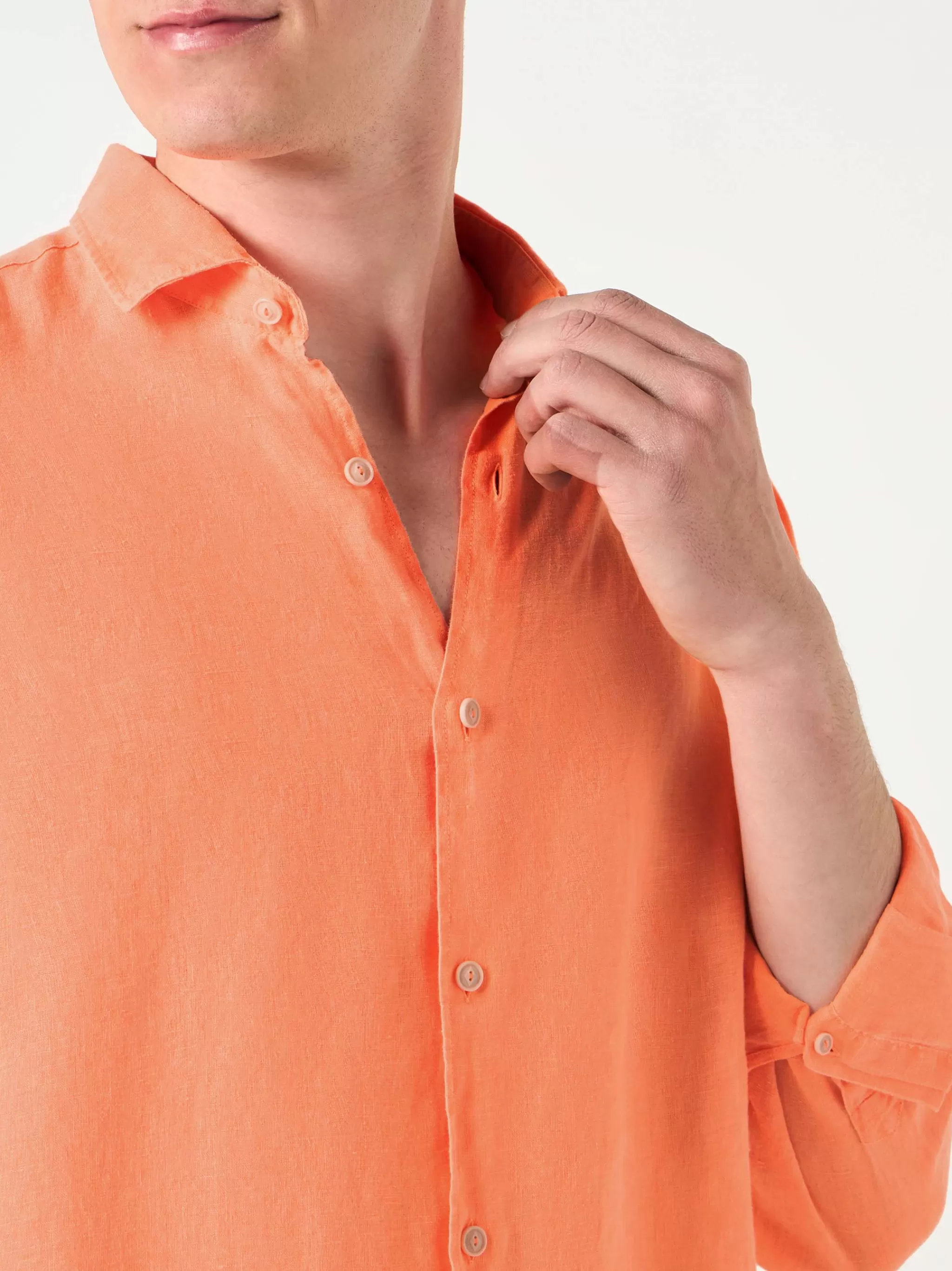 MC2 Saint Barth Man fluo orange linen Pamplona shirt Cheap