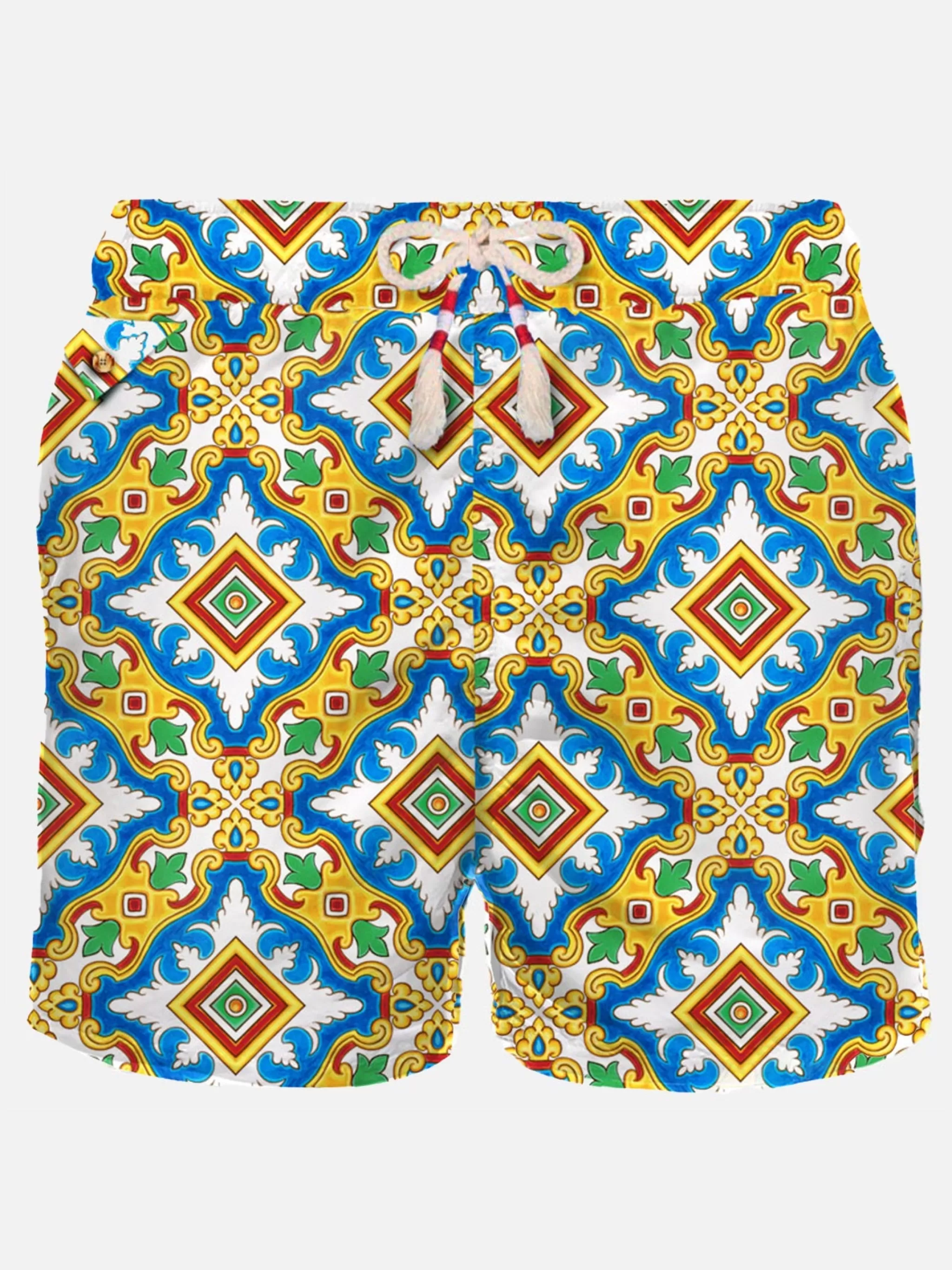 MC2 Saint Barth Man light fabric swim shorts with maiolica print Hot