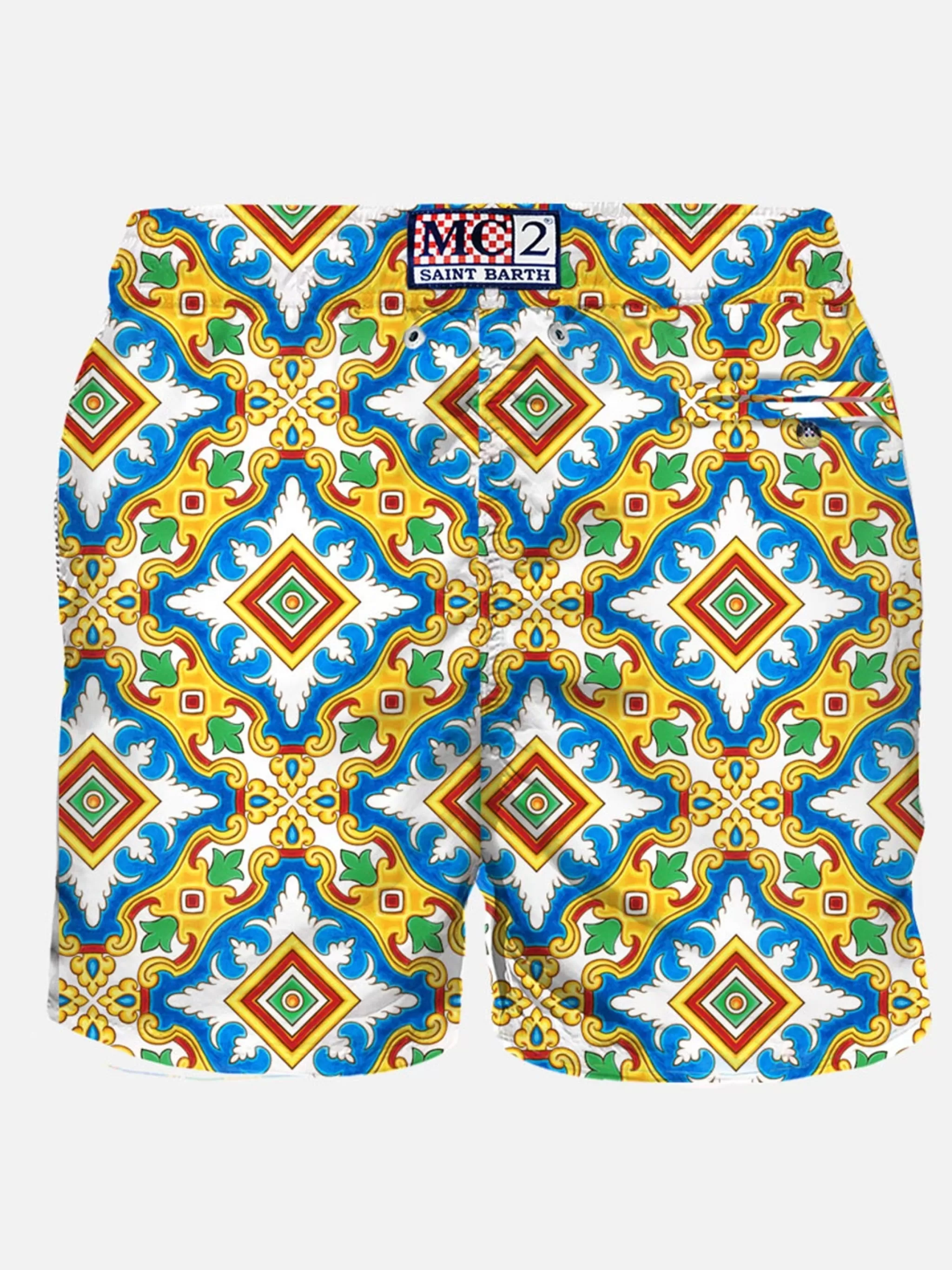 MC2 Saint Barth Man light fabric swim shorts with maiolica print Hot