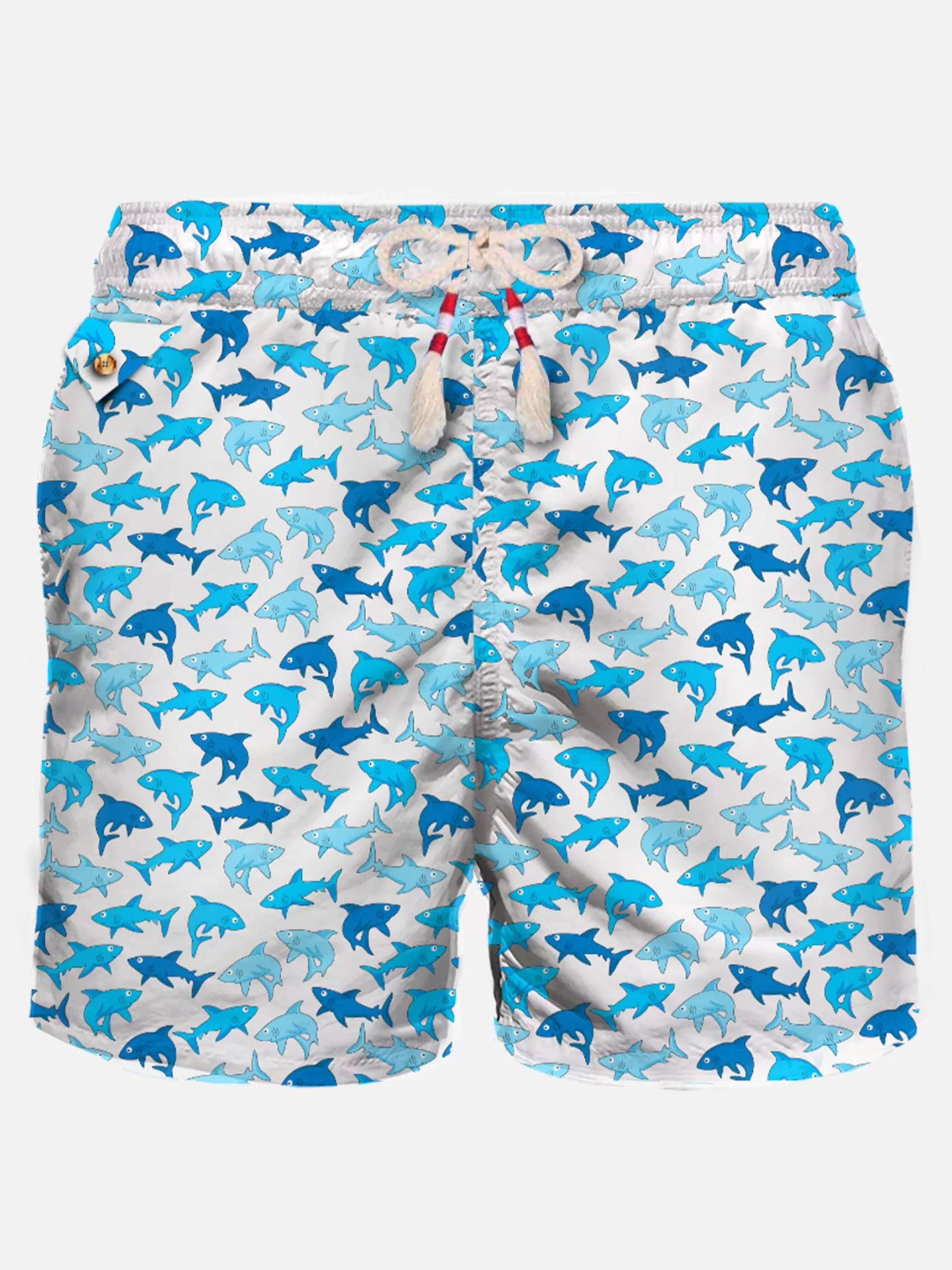 MC2 Saint Barth Man light fabric swim shorts with sharks print Fashion