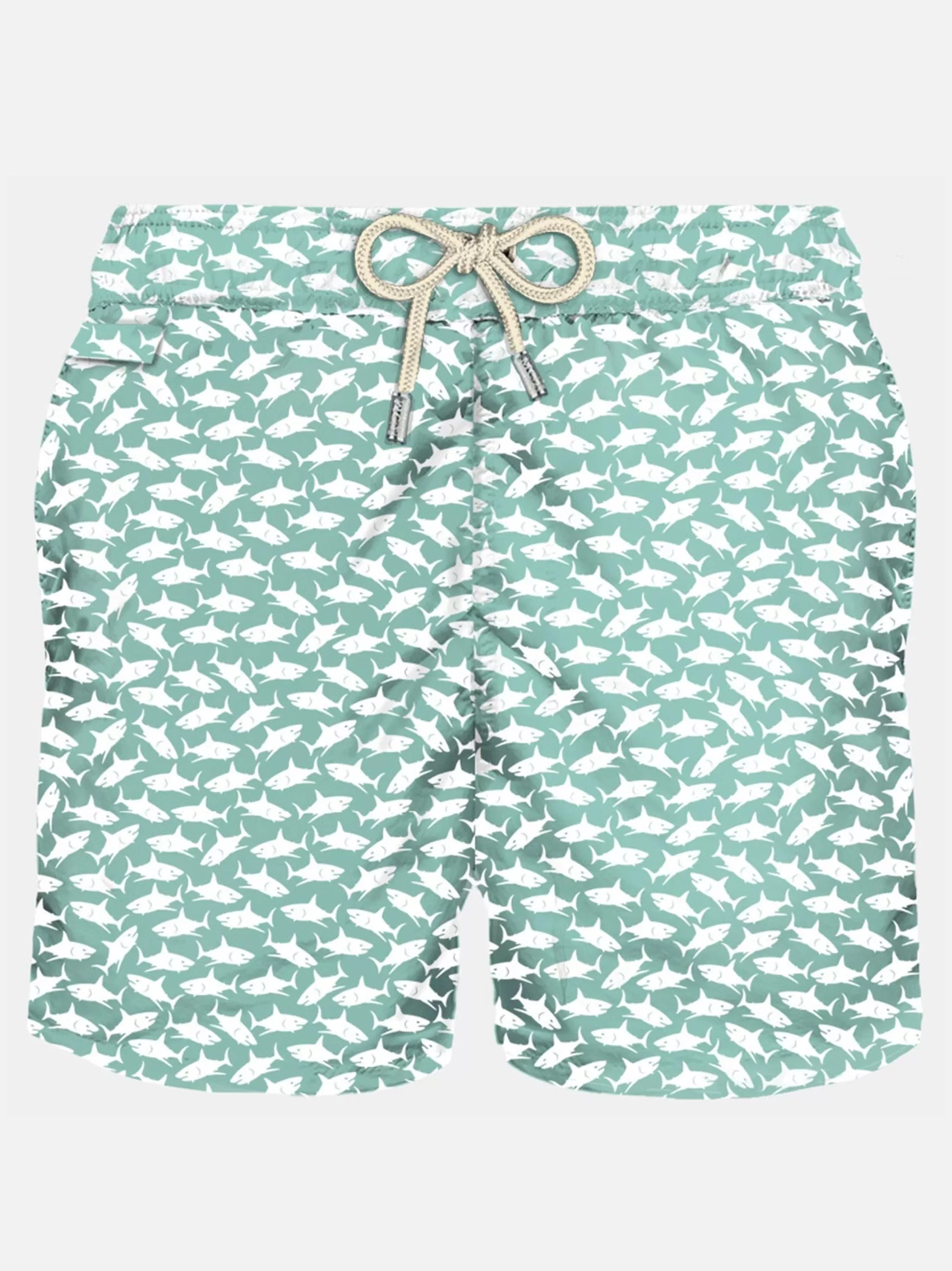 MC2 Saint Barth Man light fabric swim shorts with sharks print Fashion