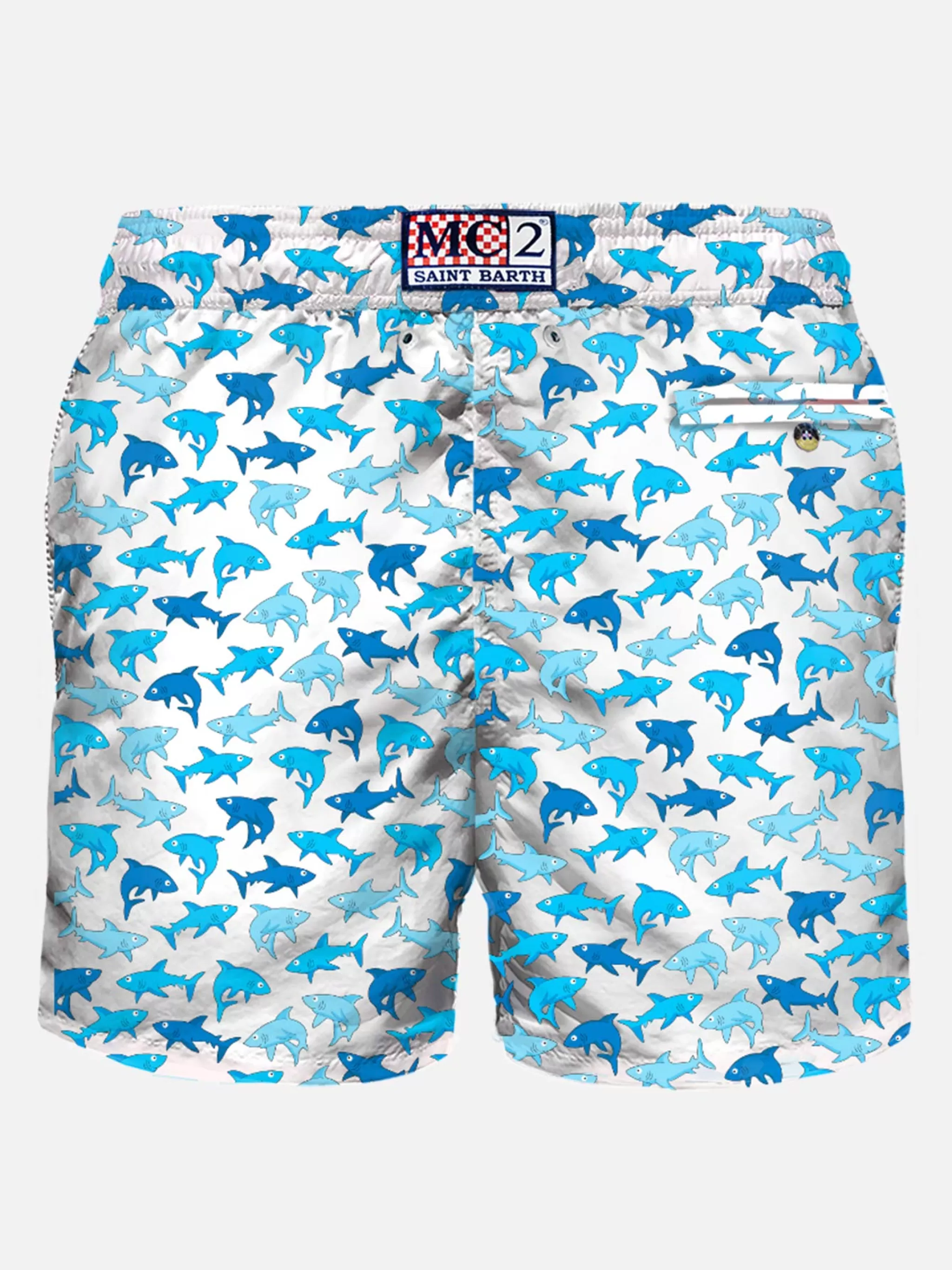 MC2 Saint Barth Man light fabric swim shorts with sharks print Fashion