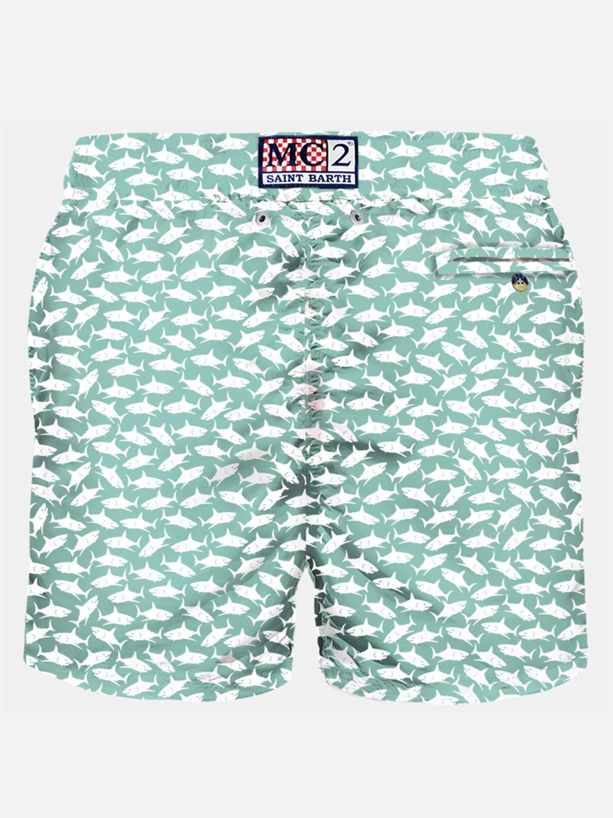 MC2 Saint Barth Man light fabric swim shorts with sharks print Fashion