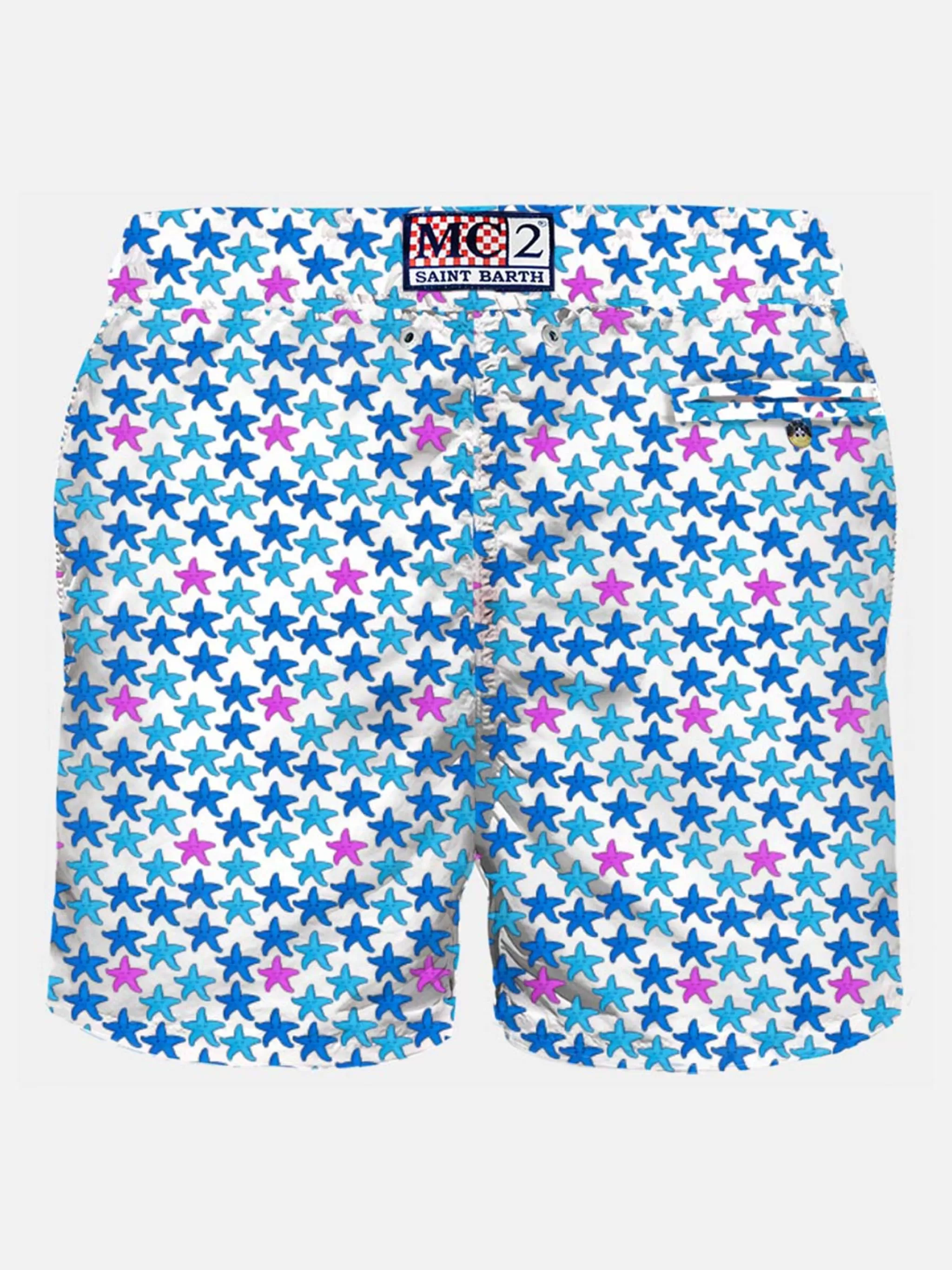 MC2 Saint Barth Man light fabric swim shorts with starfish print New