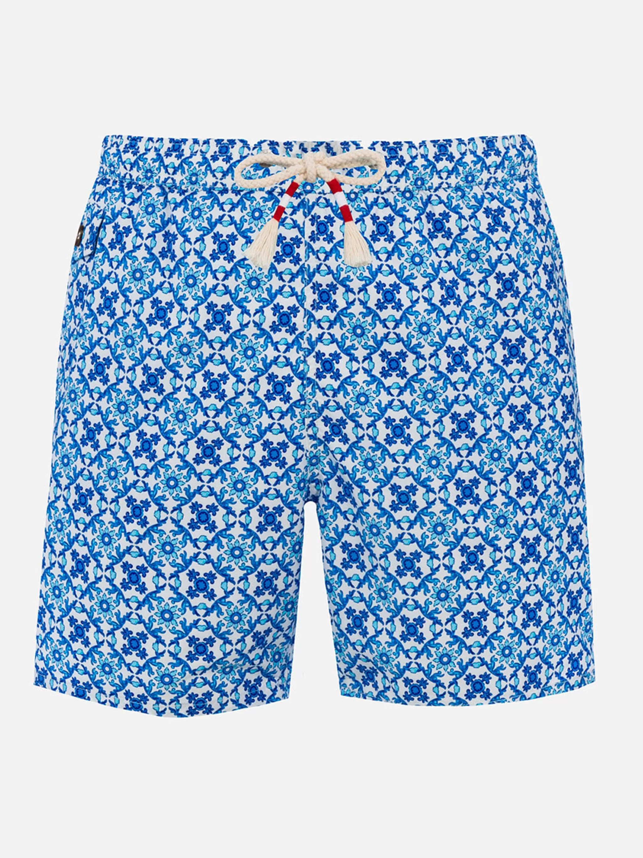 MC2 Saint Barth Man lightweight fabric swim-shorts Lighting 70 with majolica print Cheap