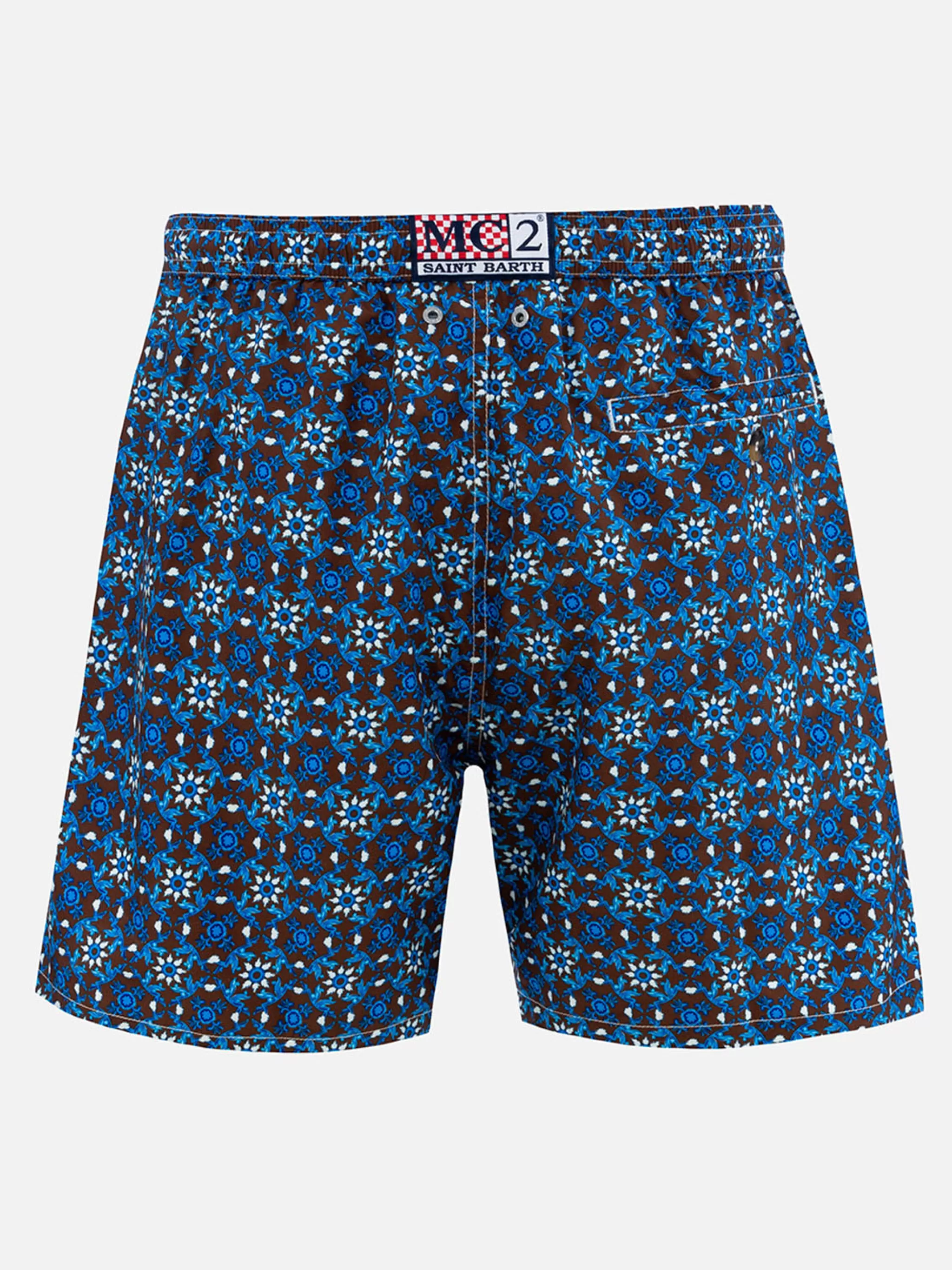 MC2 Saint Barth Man lightweight fabric swim-shorts Lighting 70 with majolica print Fashion