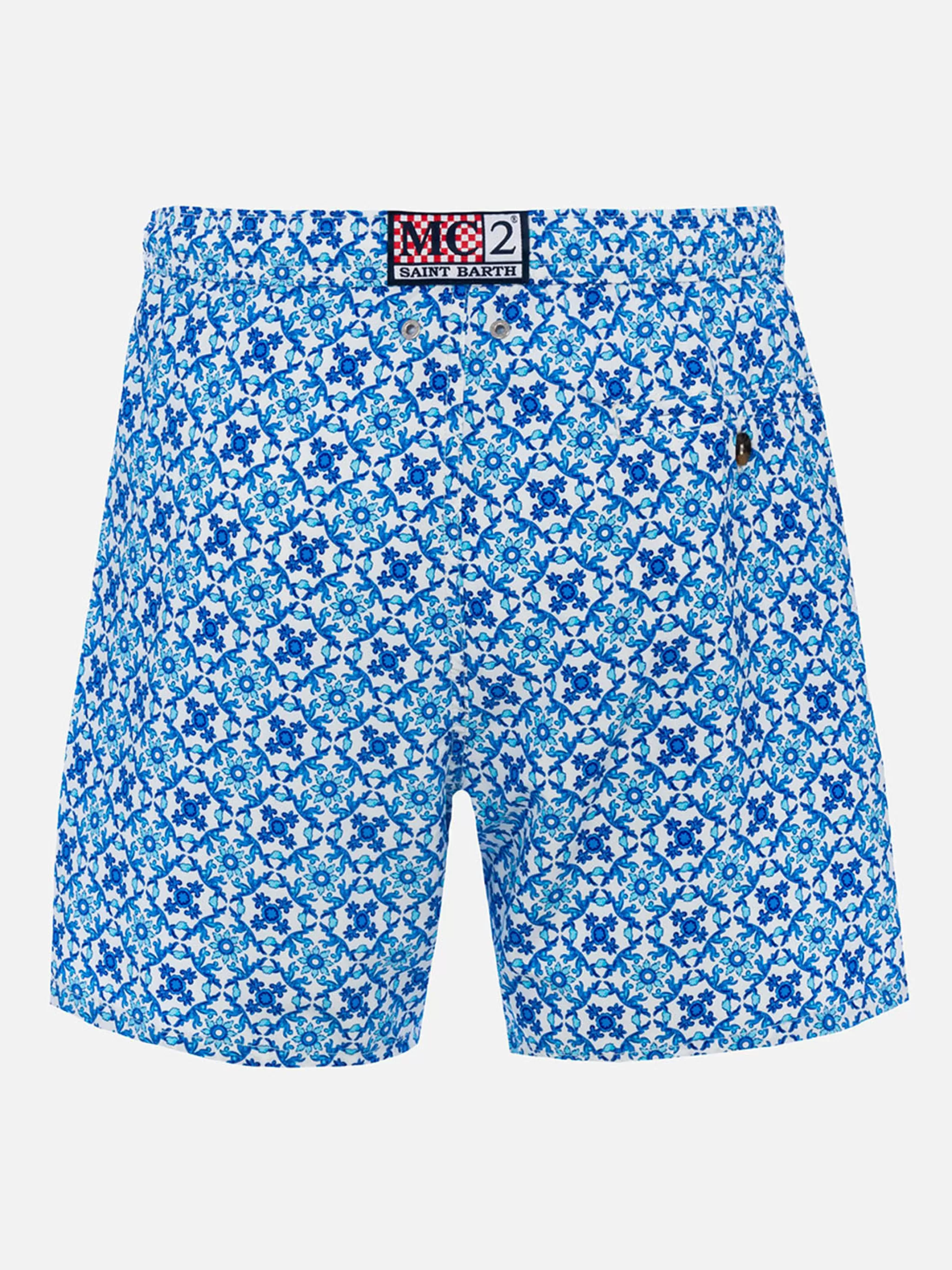 MC2 Saint Barth Man lightweight fabric swim-shorts Lighting 70 with majolica print Cheap