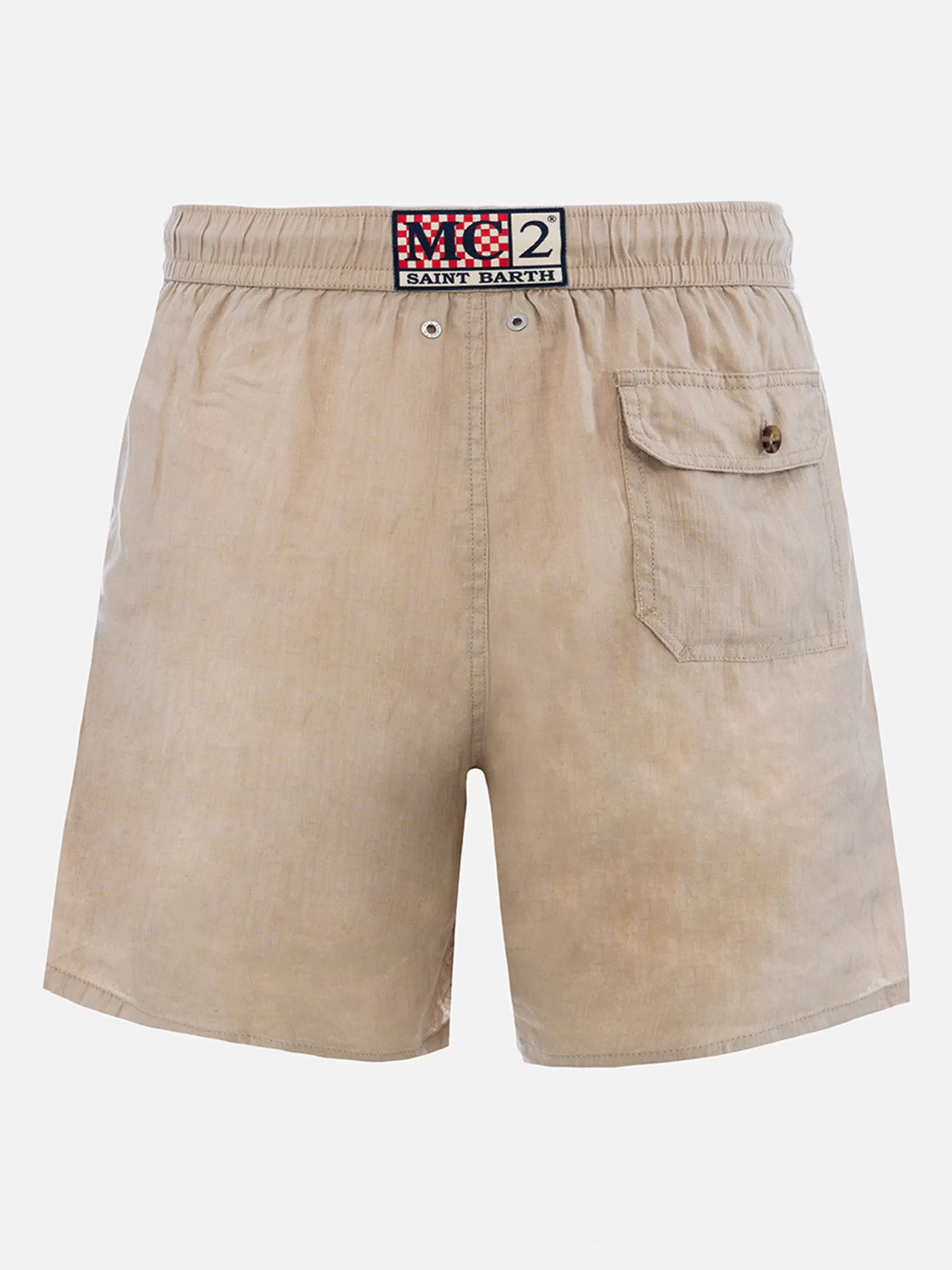 MC2 Saint Barth Man mid-length beige linen swim-shorts Gustavia New