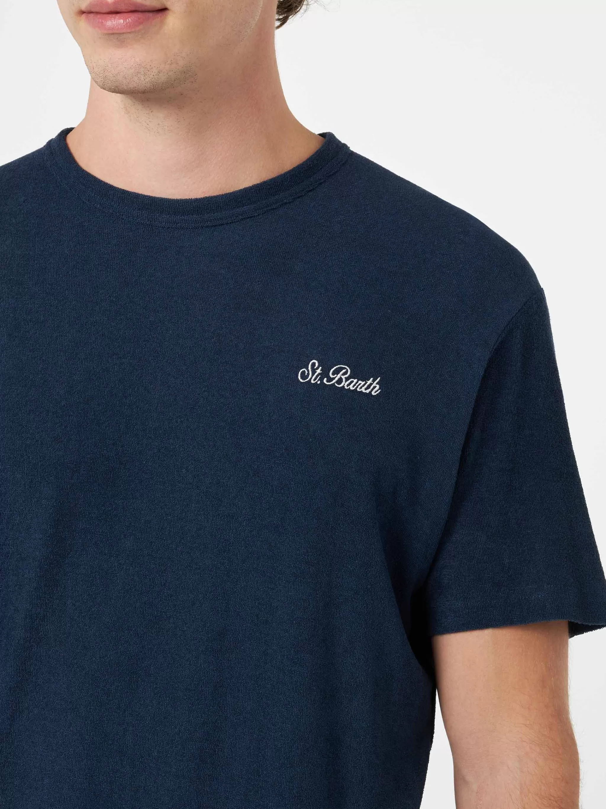 MC2 Saint Barth Man navy blue terry t-shirt Gary with St. Barth embroidery Online