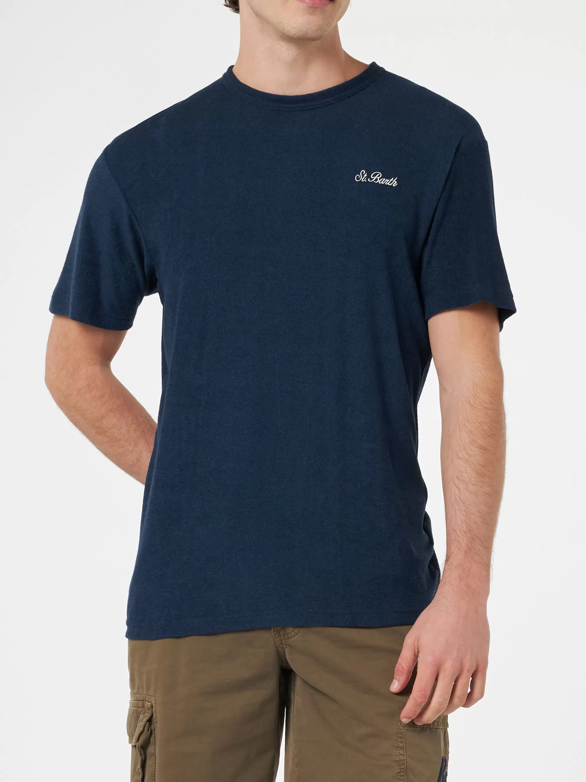 MC2 Saint Barth Man navy blue terry t-shirt Gary with St. Barth embroidery Online
