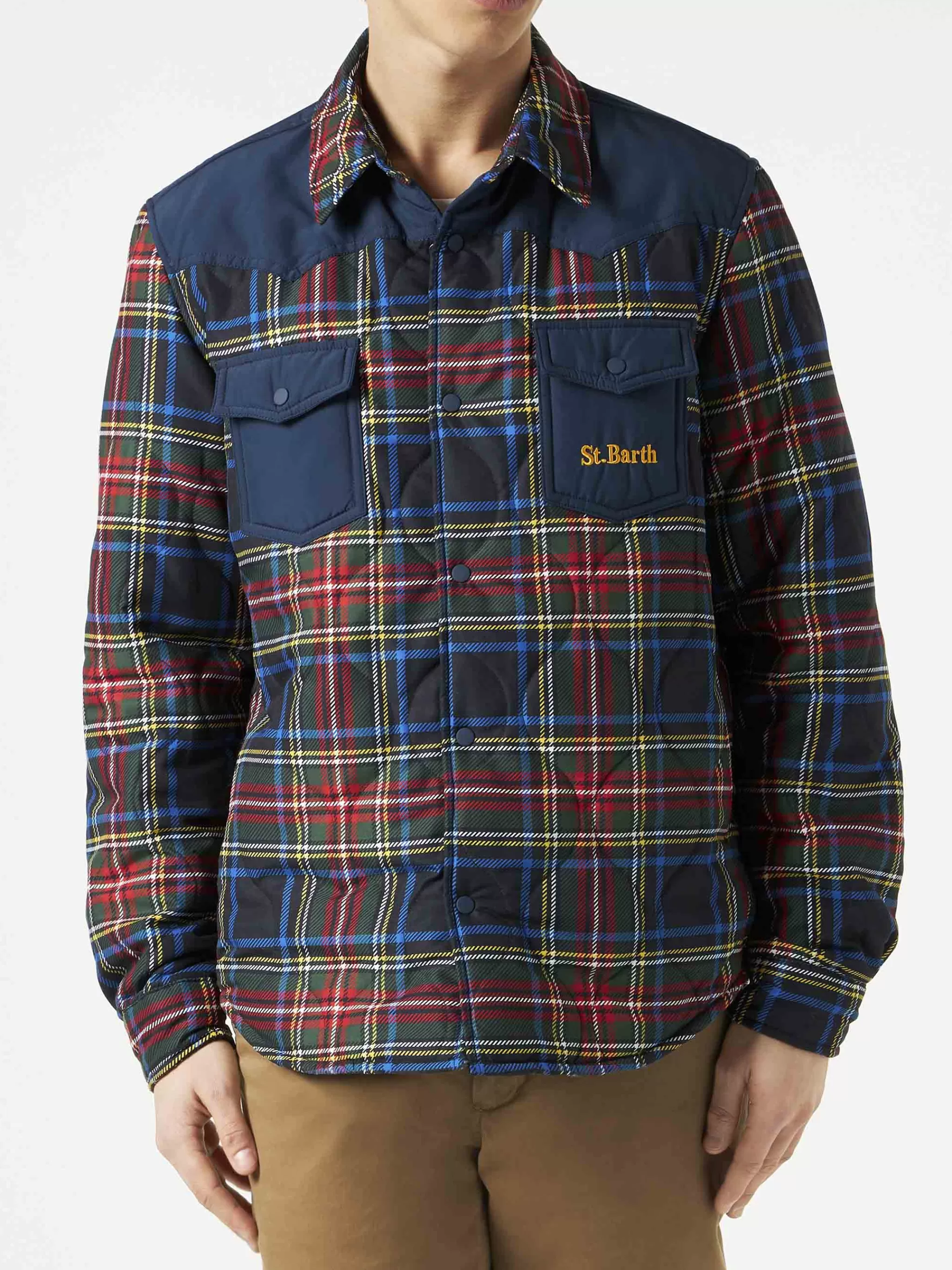 MC2 Saint Barth Man tartan padded overshirt with patch pockets Fashion