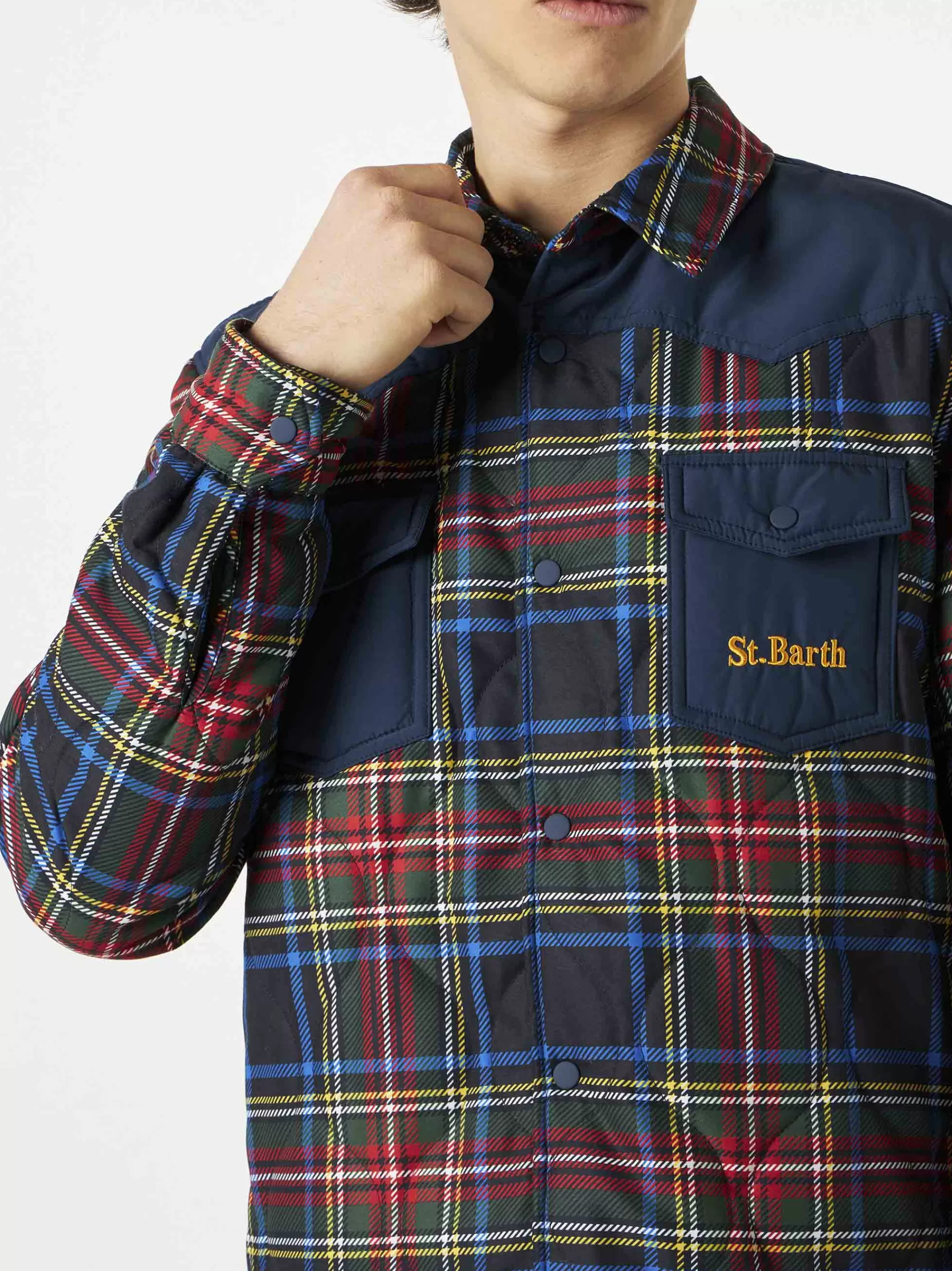 MC2 Saint Barth Man tartan padded overshirt with patch pockets Fashion