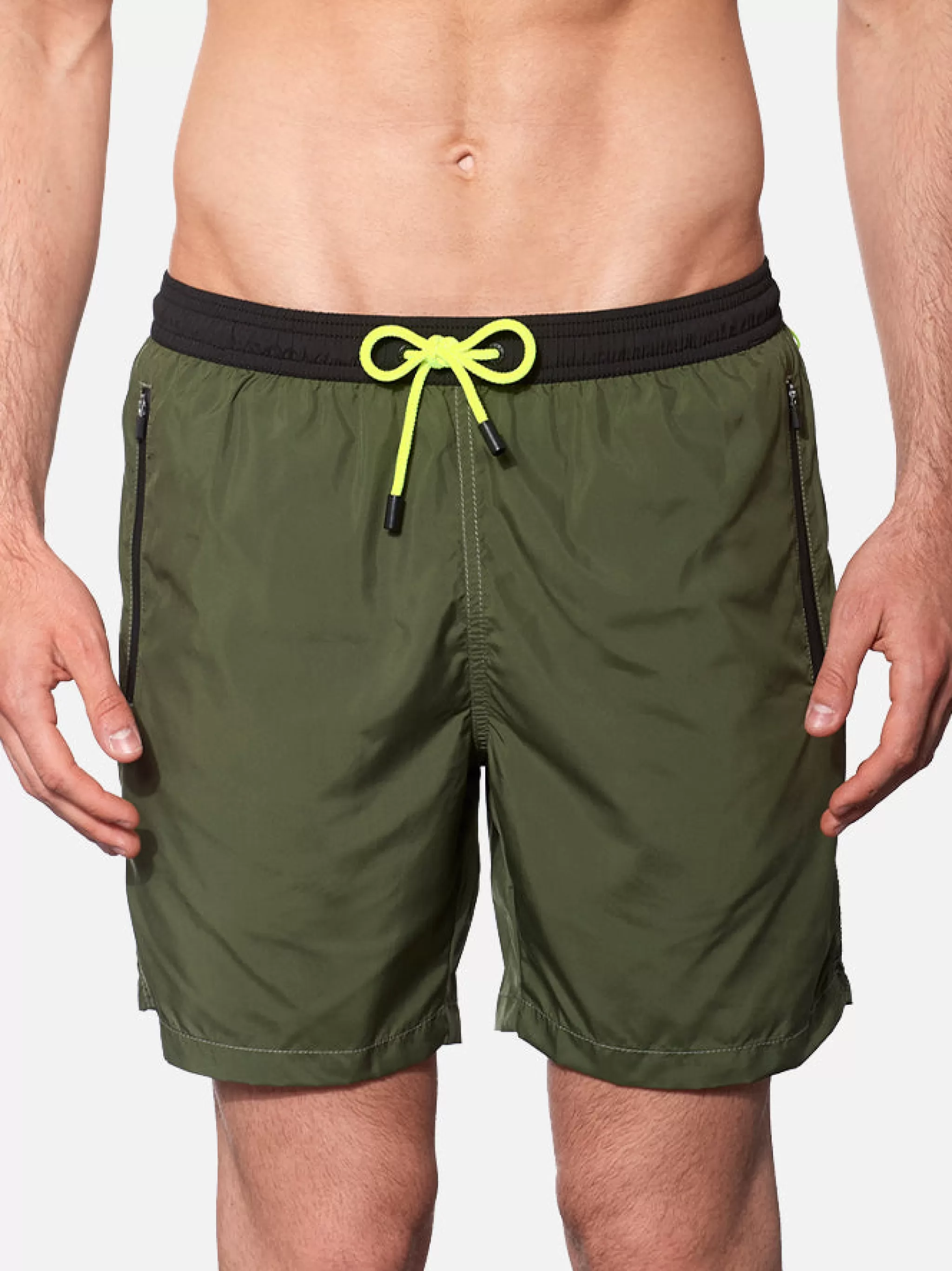 MC2 Saint Barth Military green light fabric zipped swim shorts New