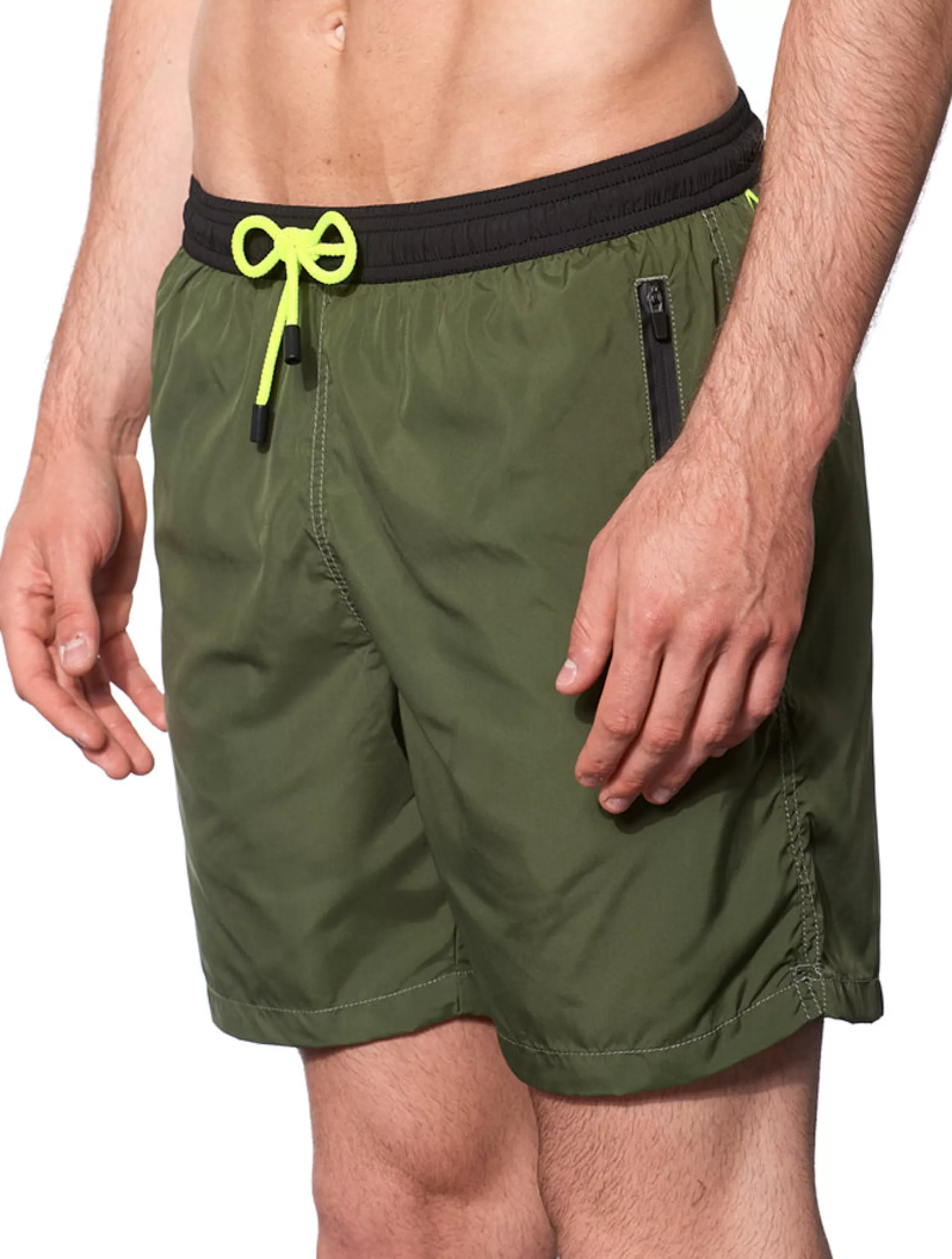 MC2 Saint Barth Military green light fabric zipped swim shorts New