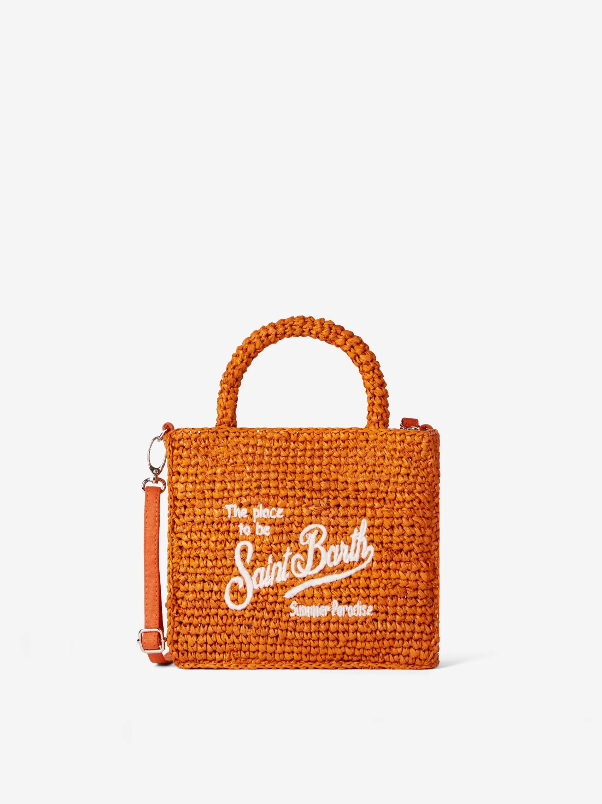 MC2 Saint Barth Mini Vanity orange raffia bag with front embroidery Flash Sale