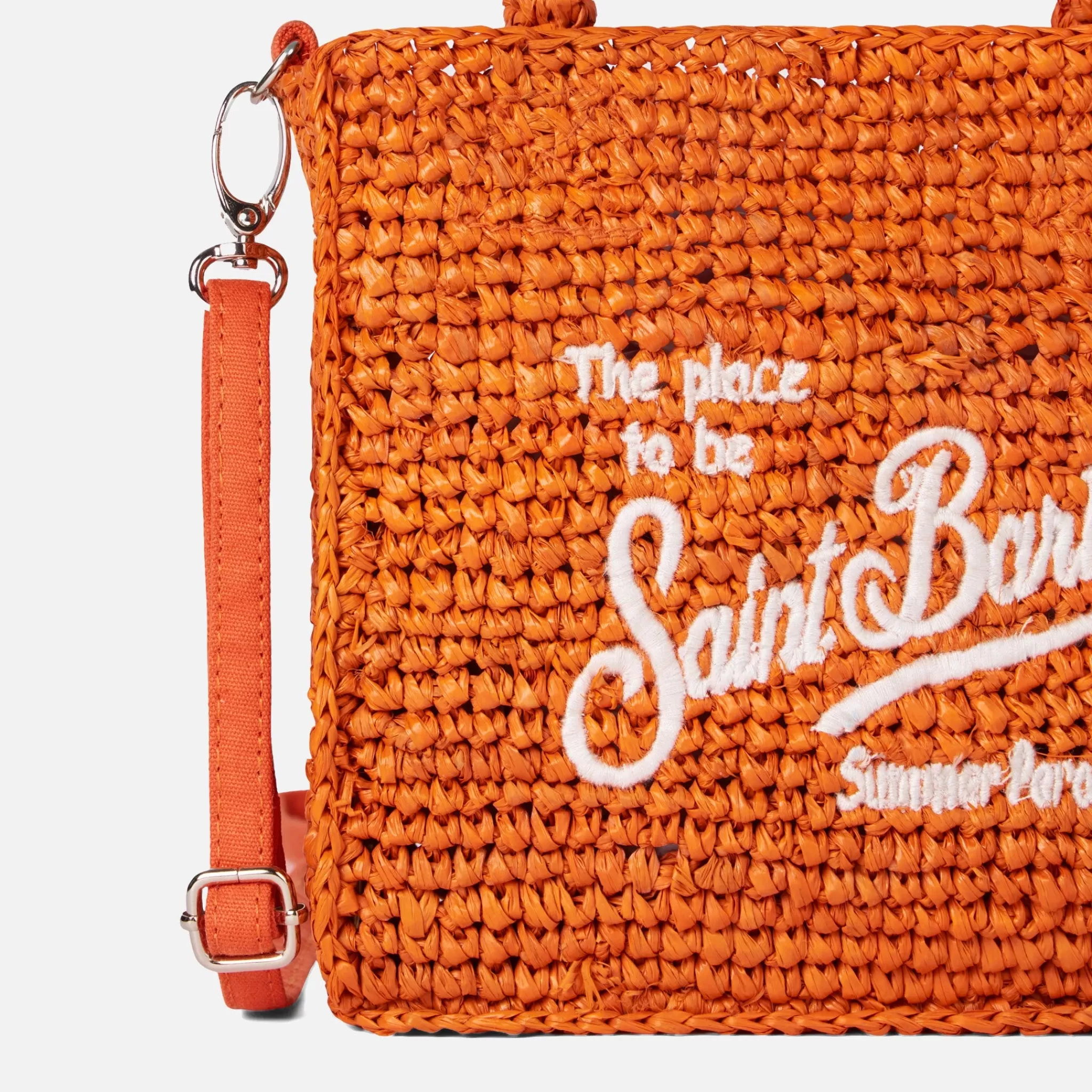 MC2 Saint Barth Mini Vanity orange raffia bag with front embroidery Flash Sale