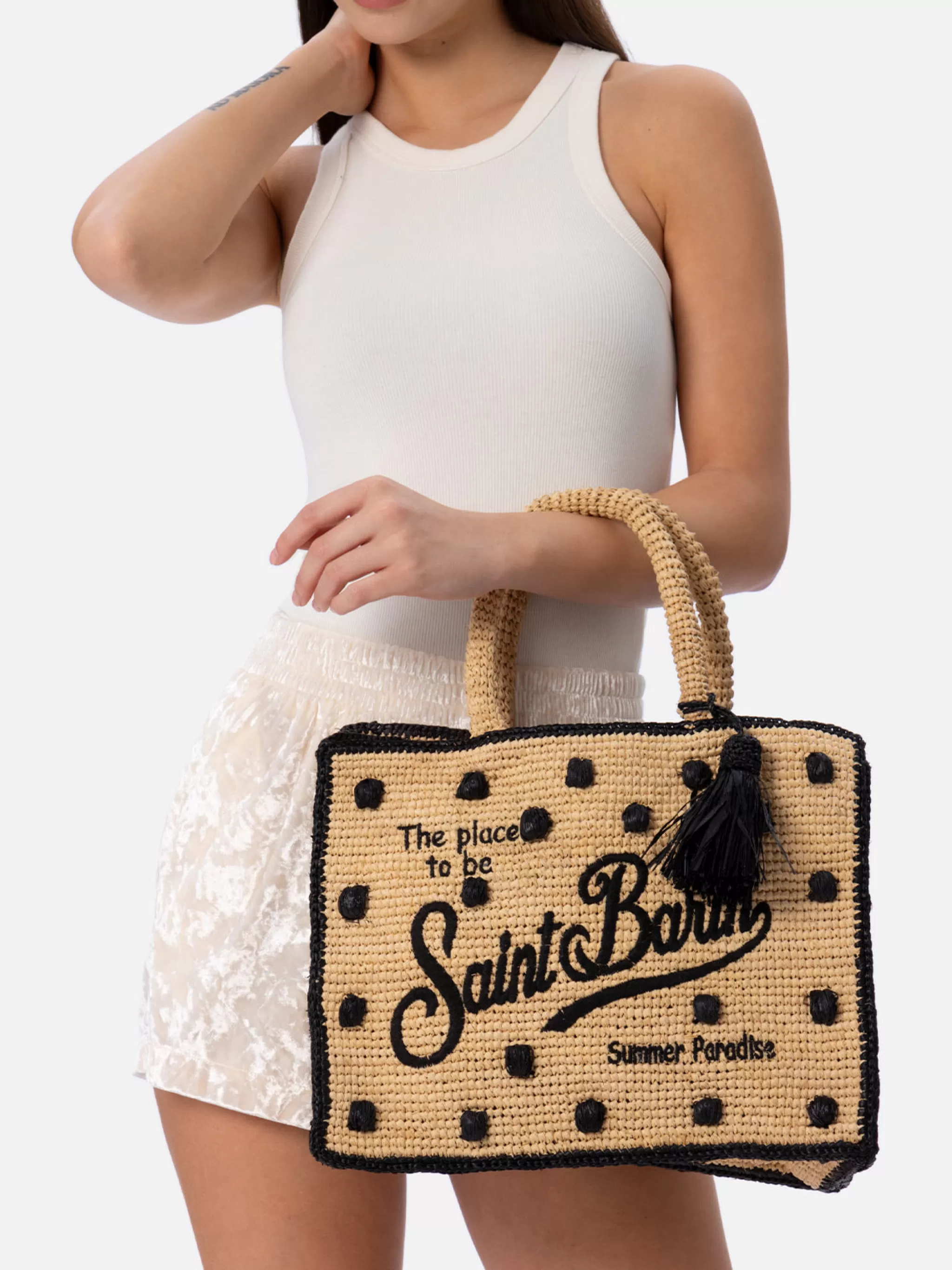 MC2 Saint Barth Natural beige Colette Raffia handbag with polka dot appliqués Flash Sale