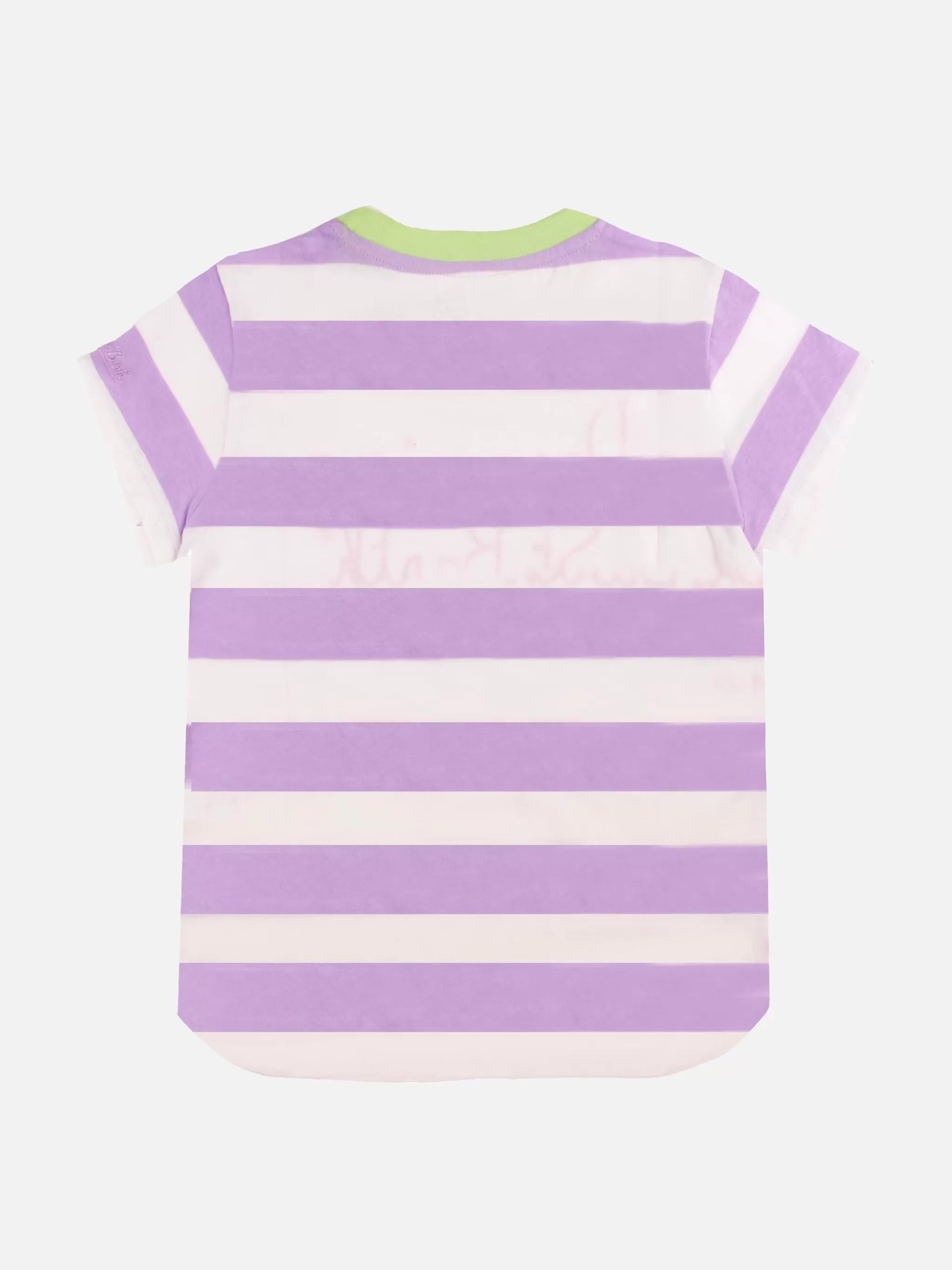 MC2 Saint Barth Pink and white striped girl's t-shirt with embroided written Outlet