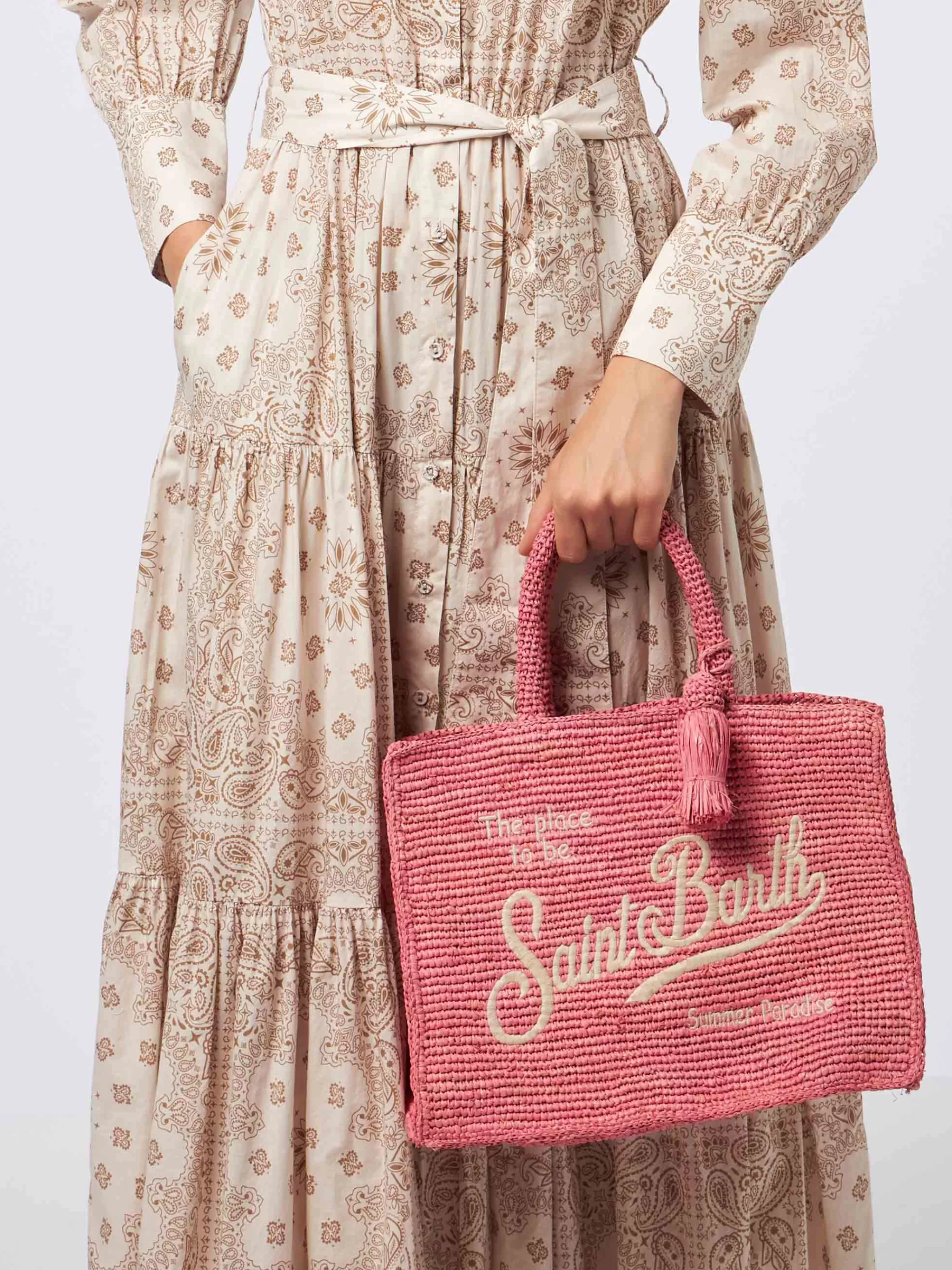 MC2 Saint Barth Pink Colette Raffia handbag with embroidery Clearance