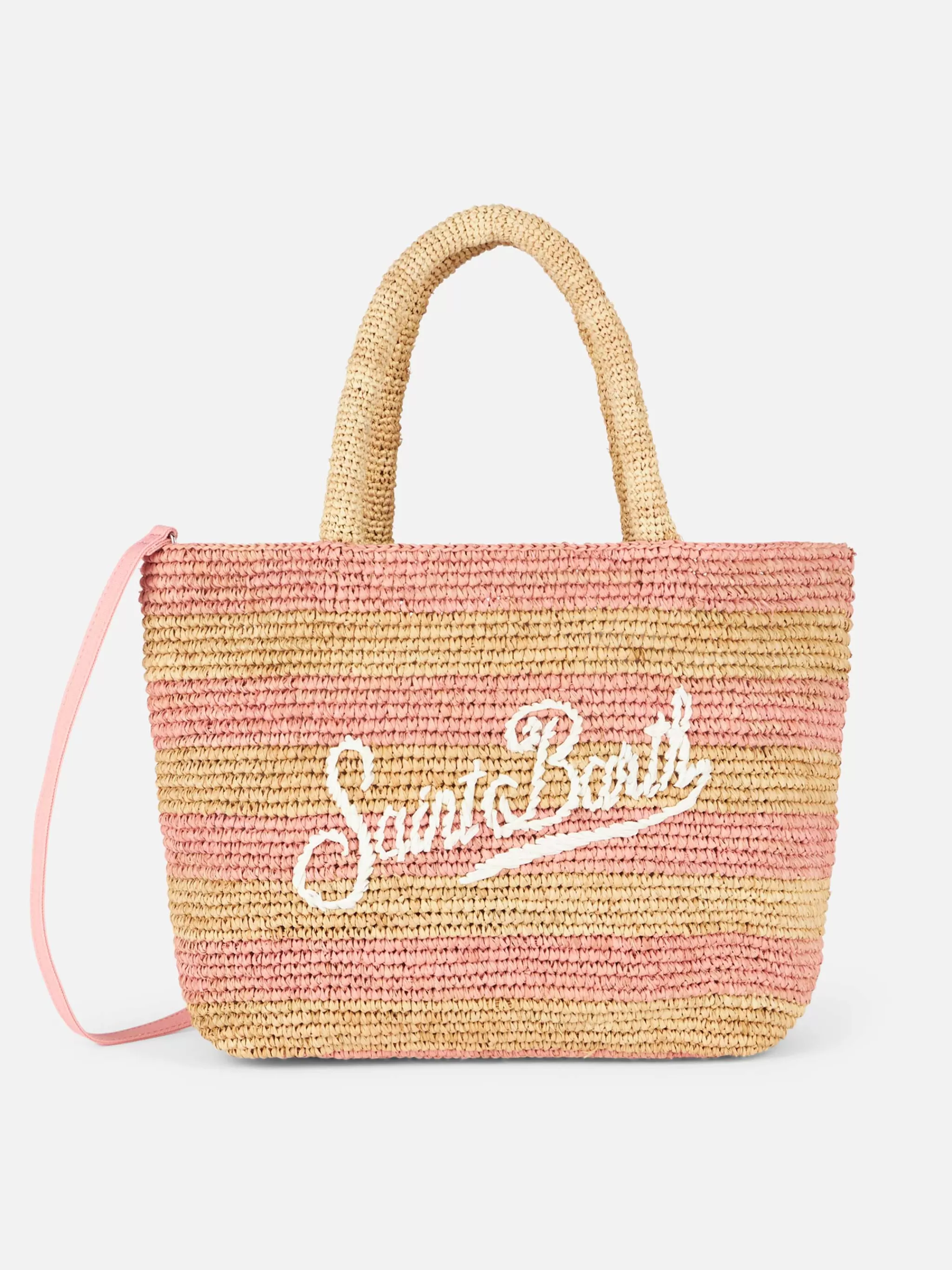 MC2 Saint Barth Pink striped Raffia Beach midi bag with cotton pouch Best Sale