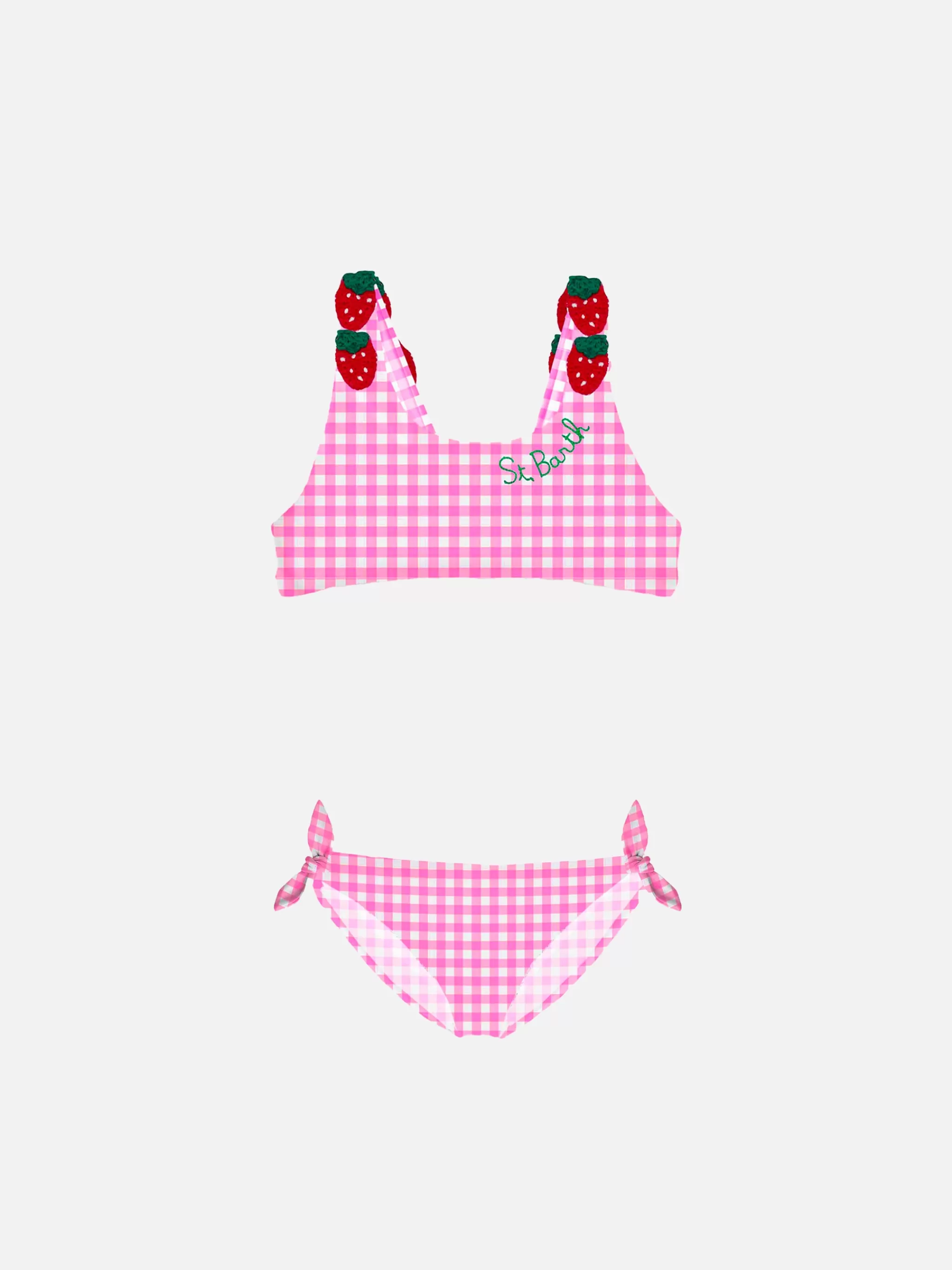 MC2 Saint Barth Pink vichy print girl bikini with strawberry applied Fashion