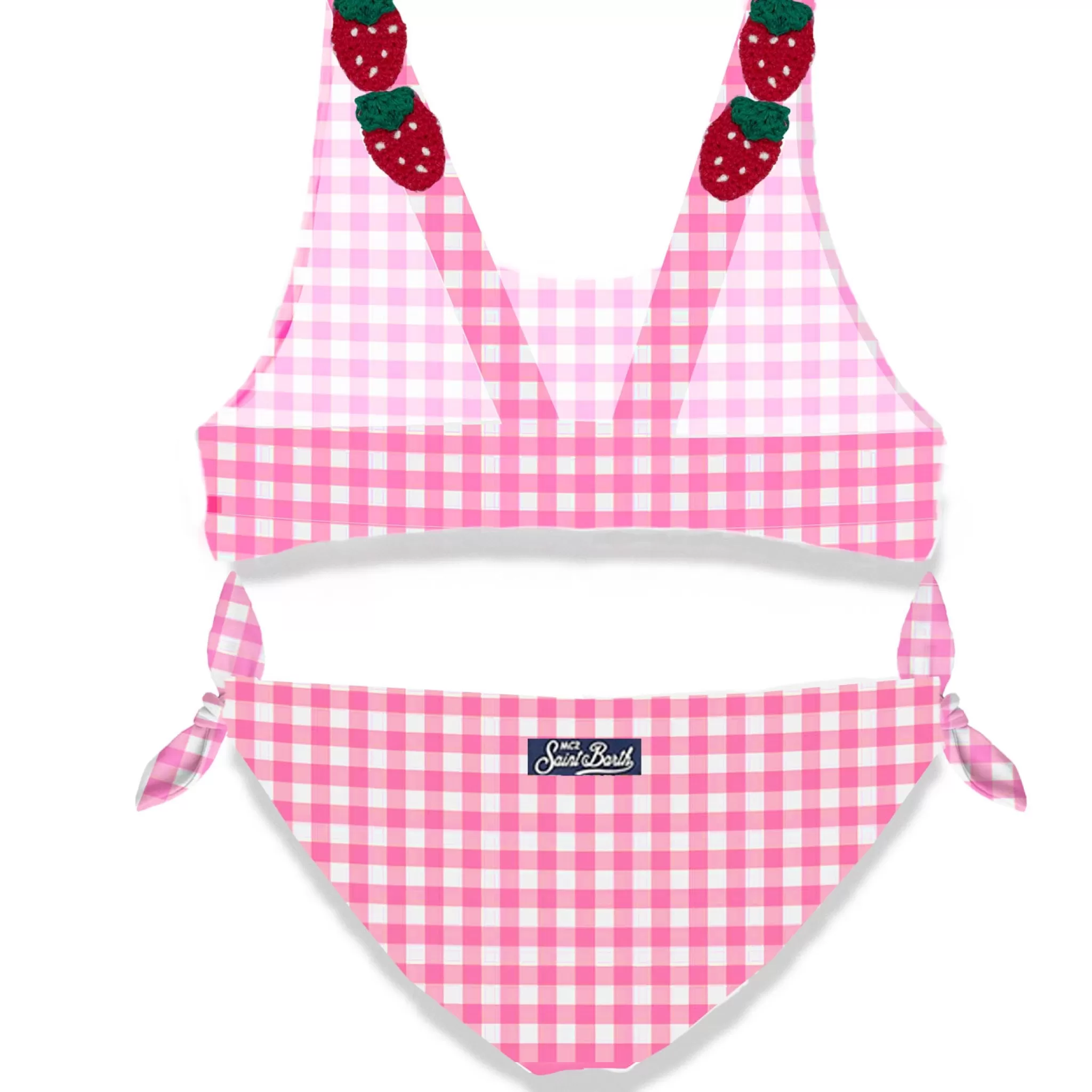 MC2 Saint Barth Pink vichy print girl bikini with strawberry applied Fashion