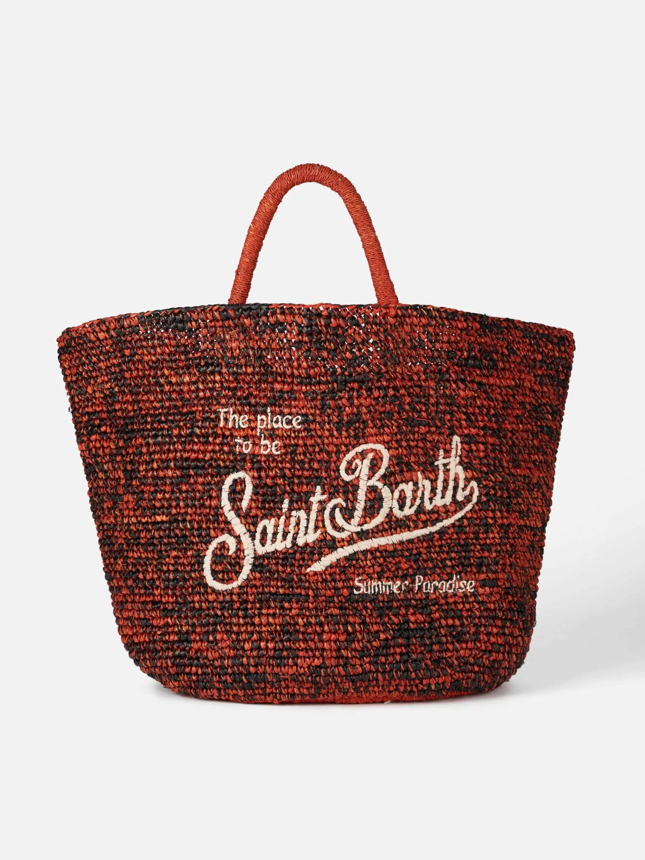 MC2 Saint Barth Raffia black and orange bag with front embroidery Online