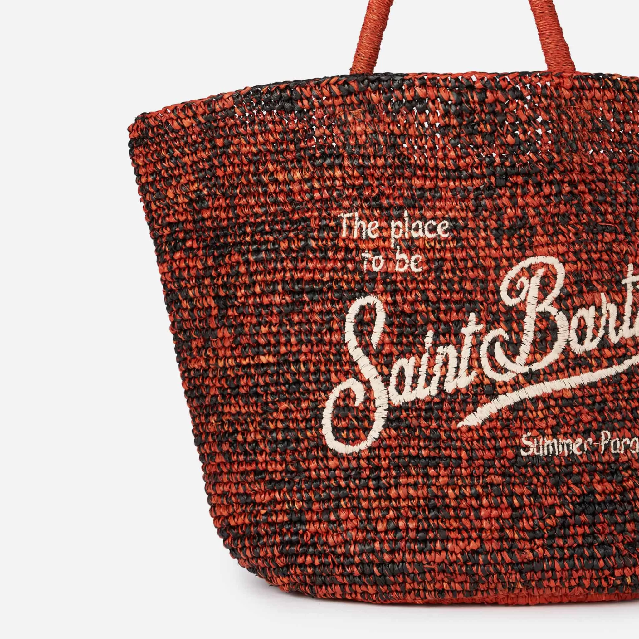 MC2 Saint Barth Raffia black and orange bag with front embroidery Online