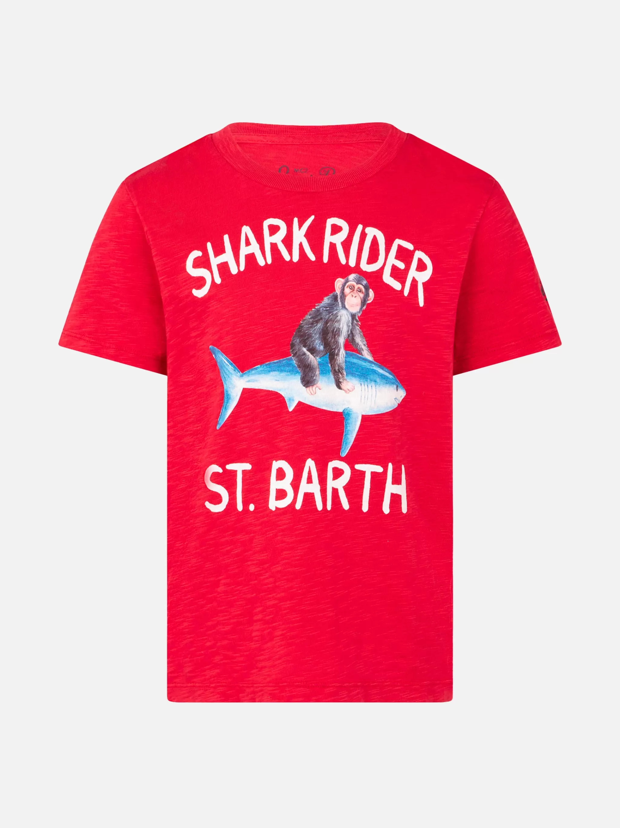 MC2 Saint Barth red boy's t-shirt shark rider St Barth print Discount