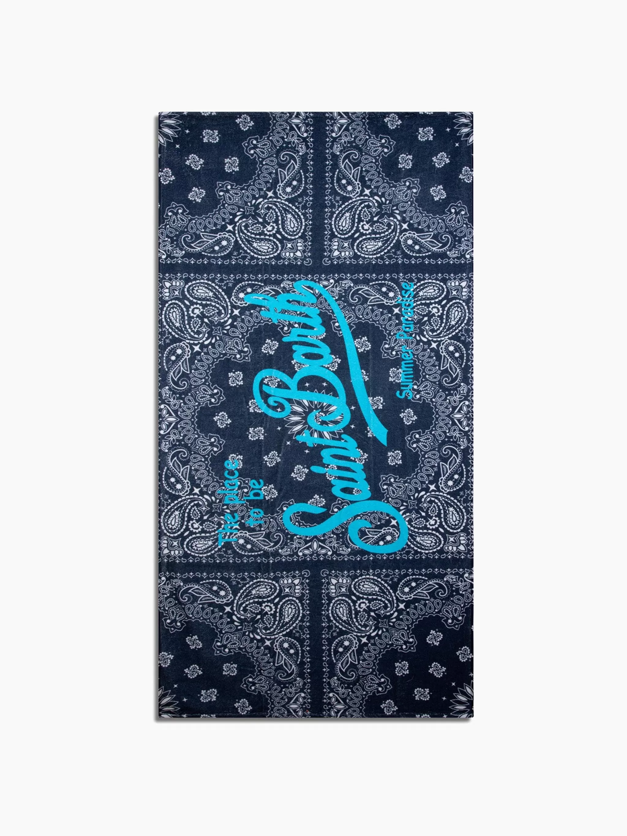 MC2 Saint Barth soft terry beach towel with blue bandanna print New