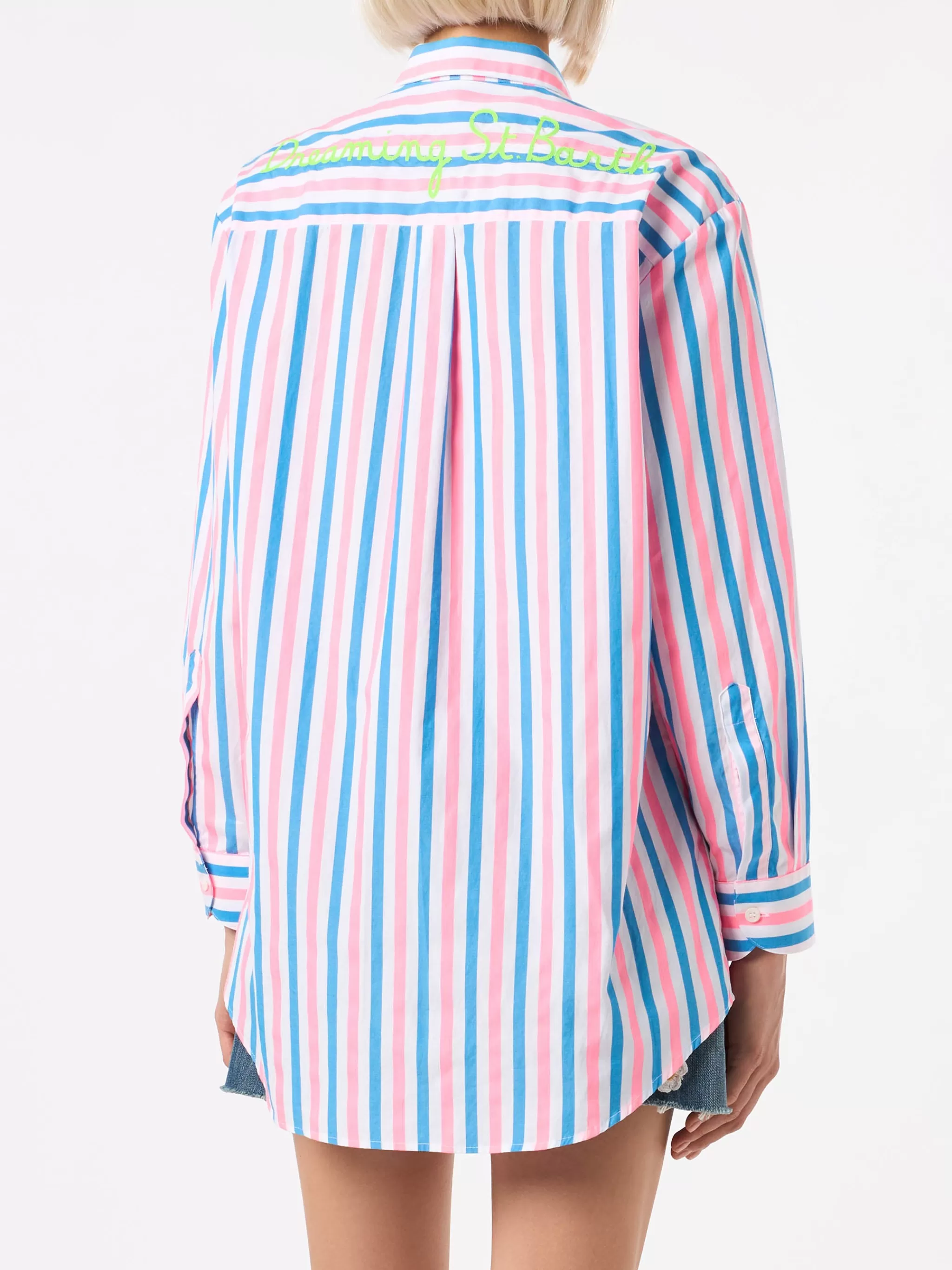 MC2 Saint Barth Striped cotton shirt with Dreaming St. Barth embroidery Clearance