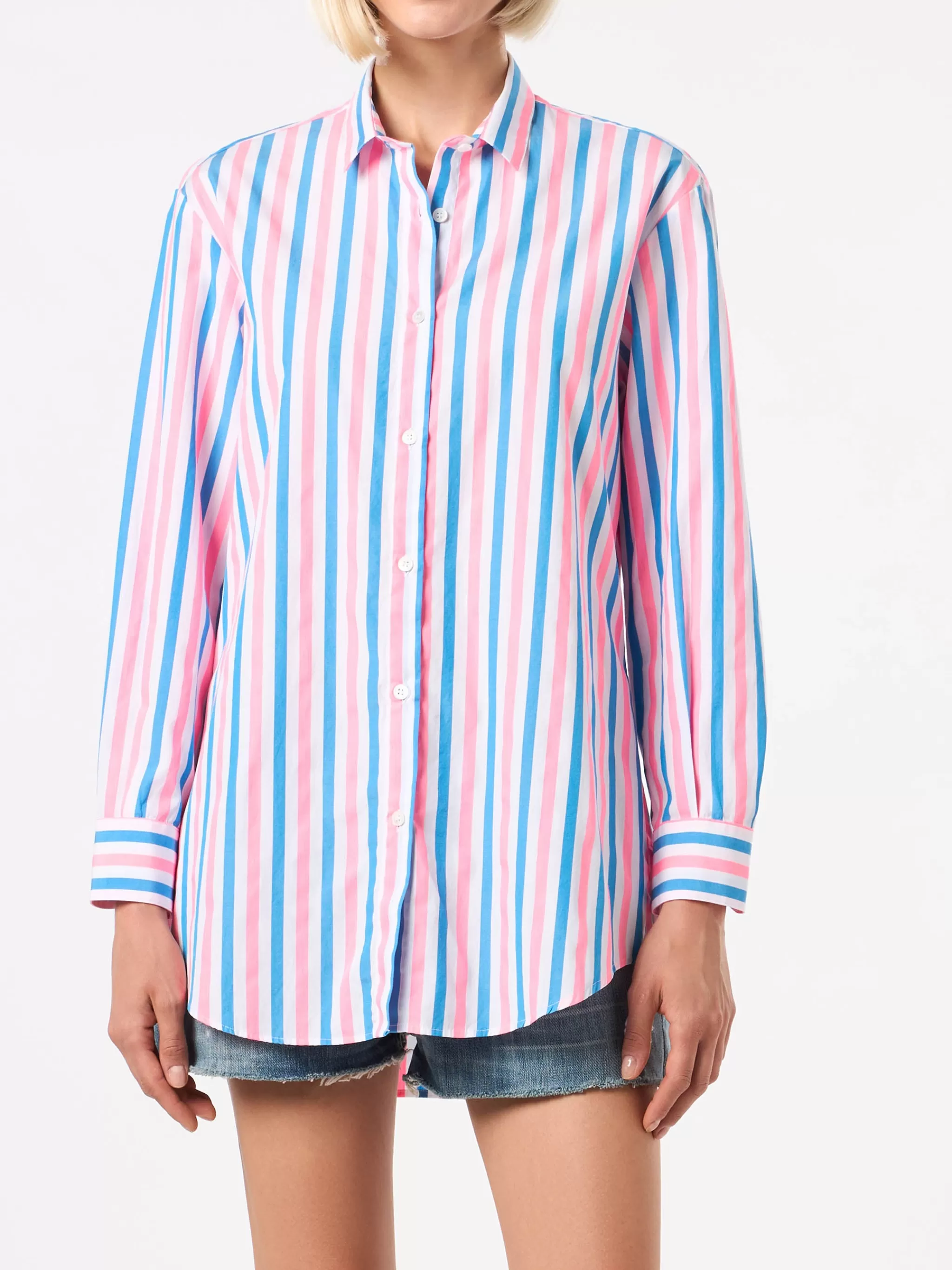 MC2 Saint Barth Striped cotton shirt with Dreaming St. Barth embroidery Clearance