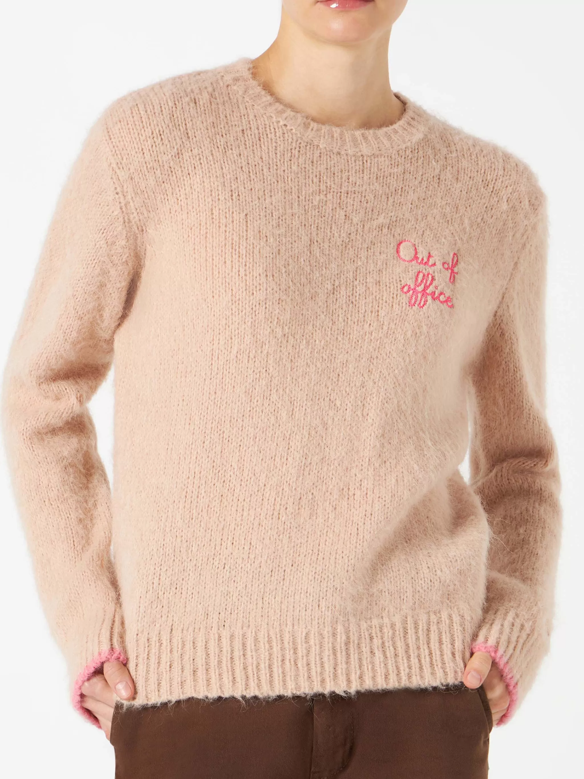 MC2 Saint Barth Woman beige brushed sweater with embroidery Shop