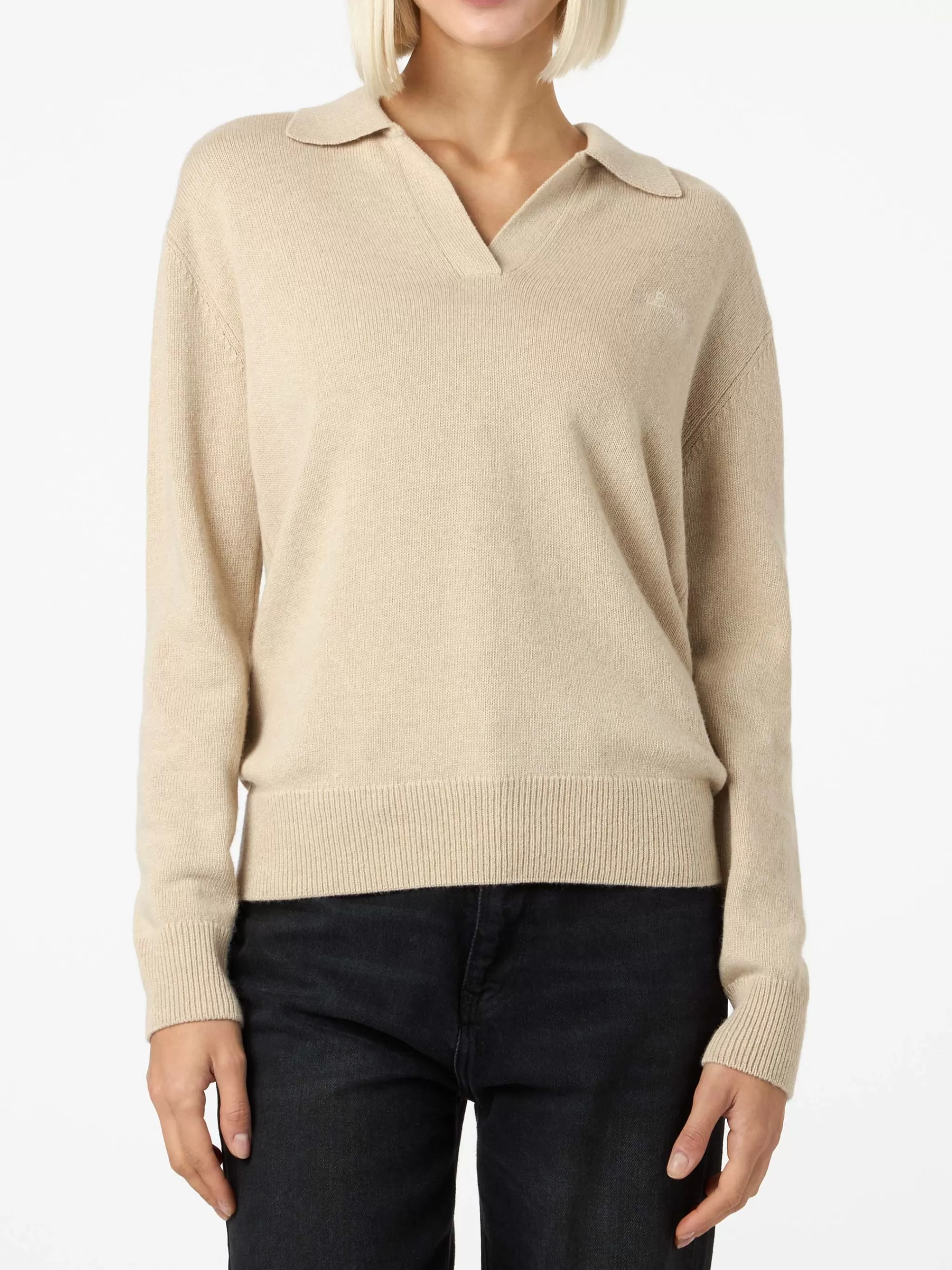 MC2 Saint Barth Woman beige cashmere blend sweater Eze with polo collar Fashion