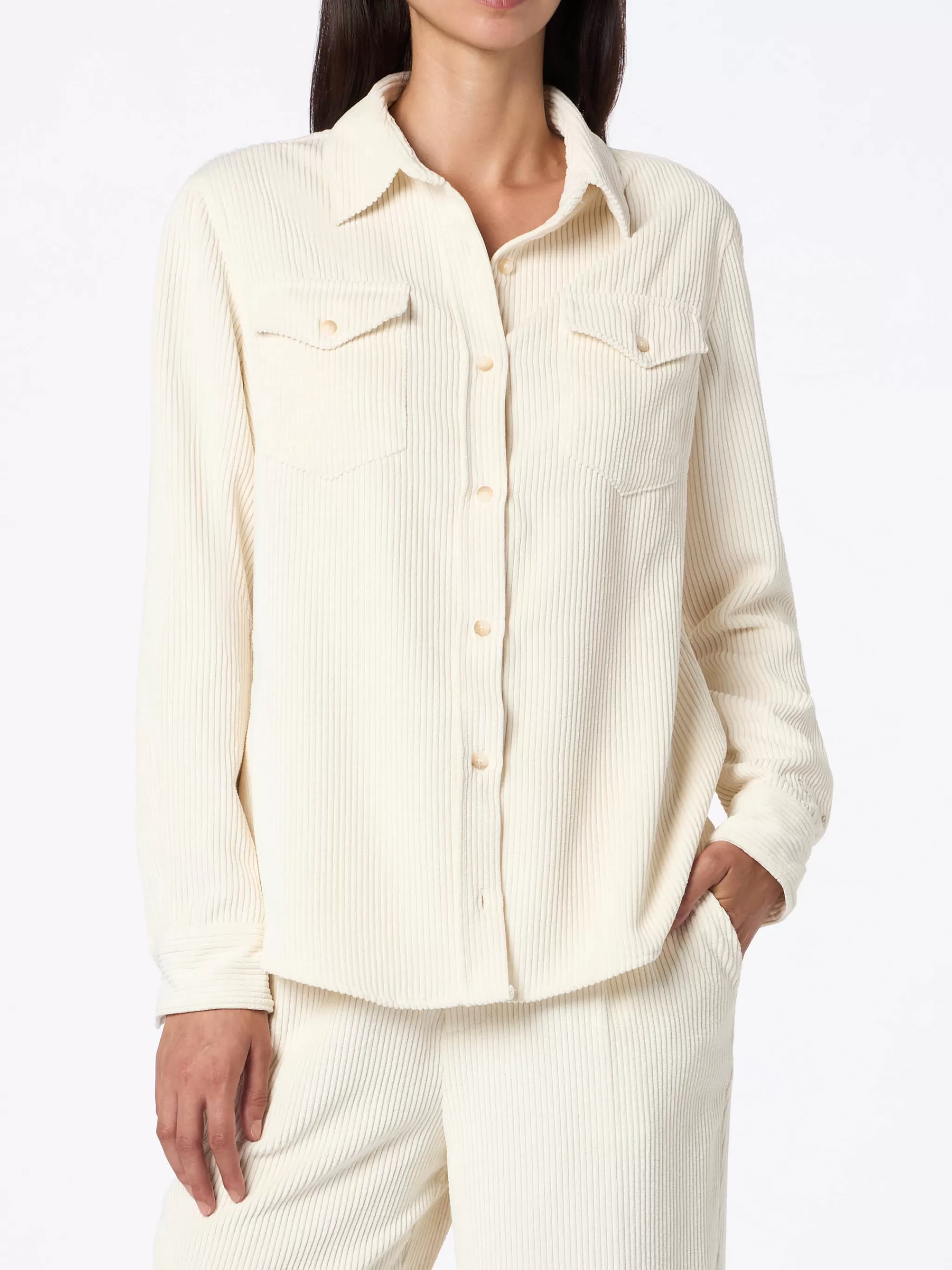 MC2 Saint Barth Woman beige corduroy-like shirt Deer Cheap