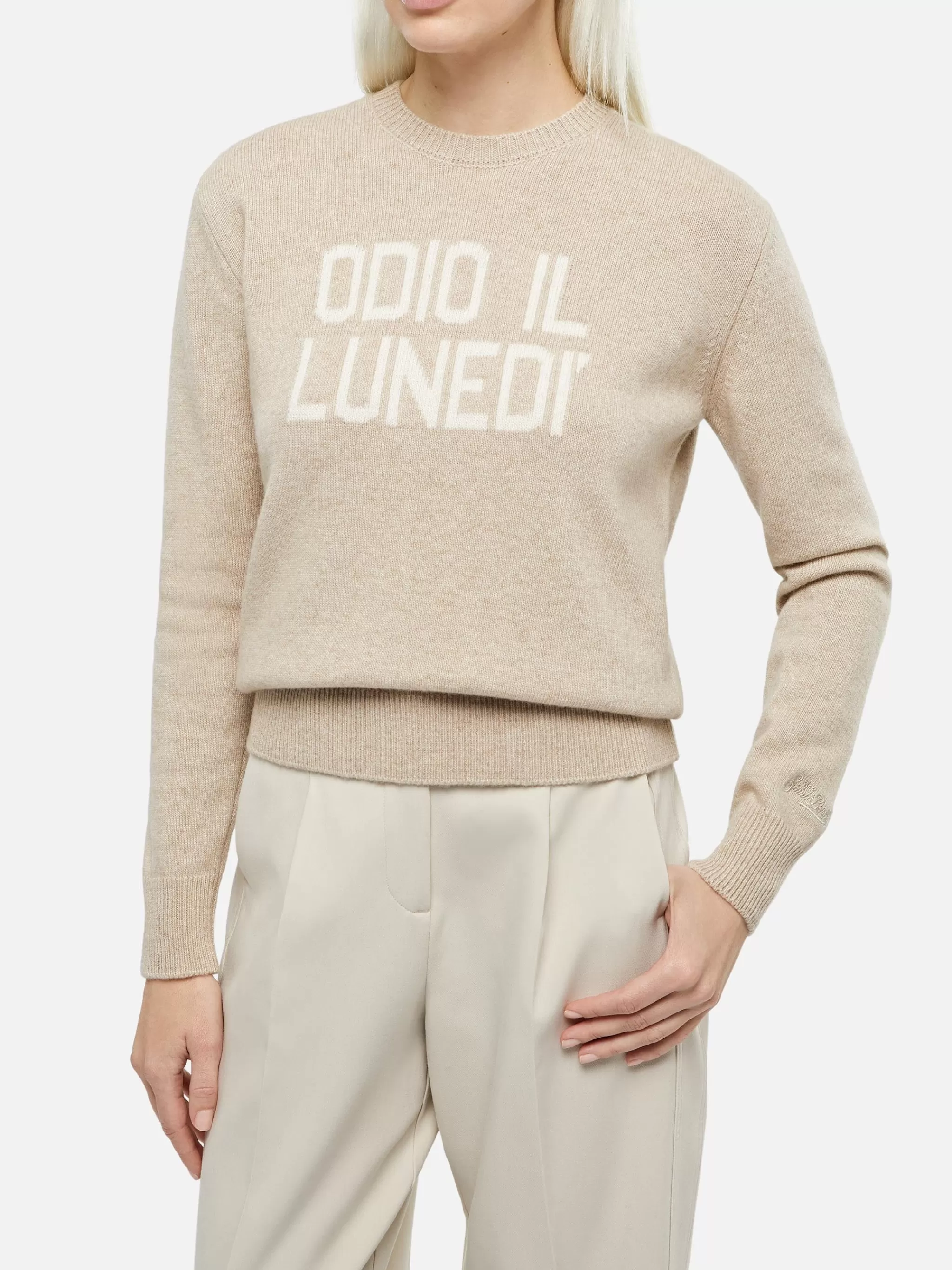 MC2 Saint Barth Woman beige sweater New Queen with Odio il Lunedì print New